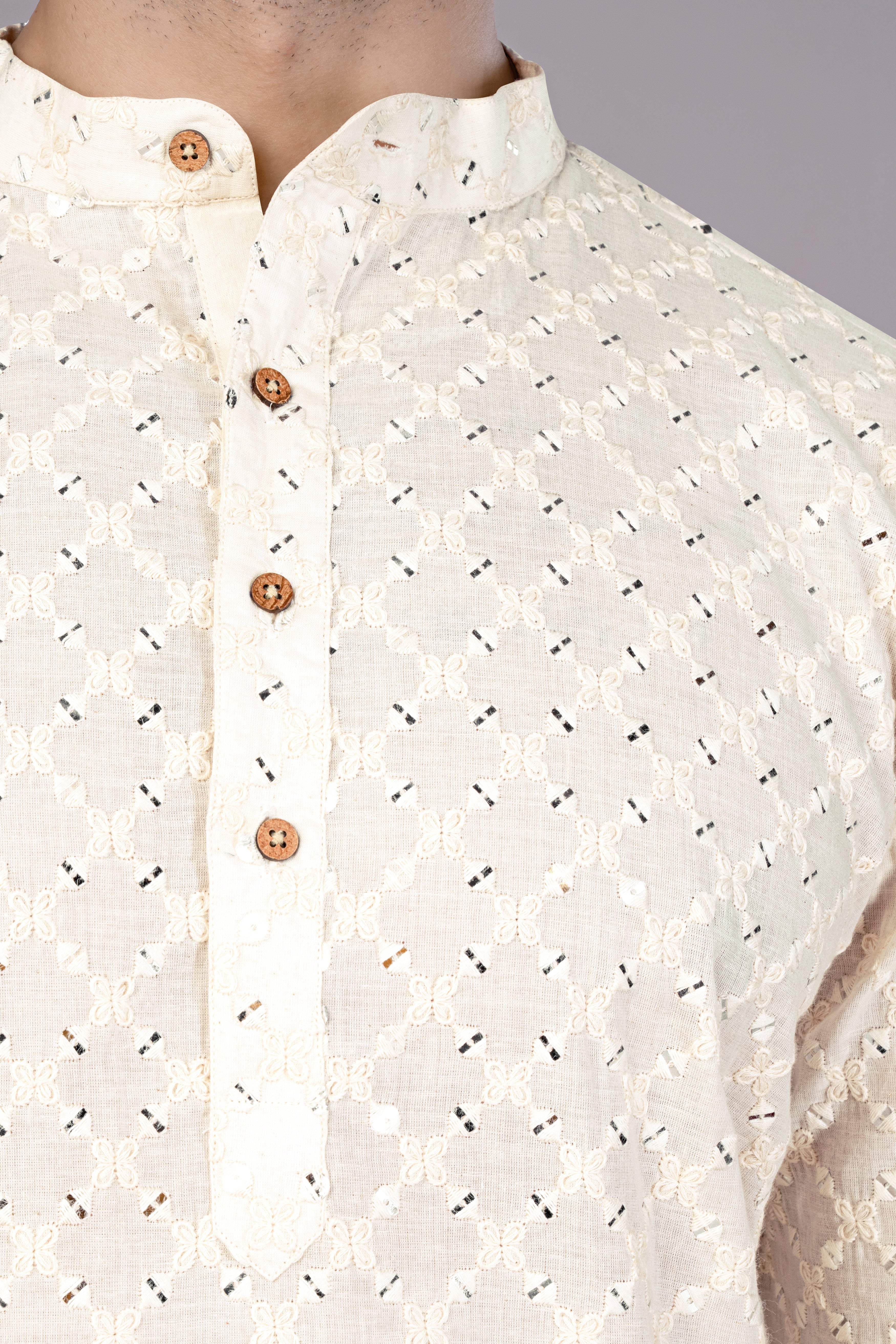 Bright White Geometric Thread and Sequin Embroidered Designer Kurta