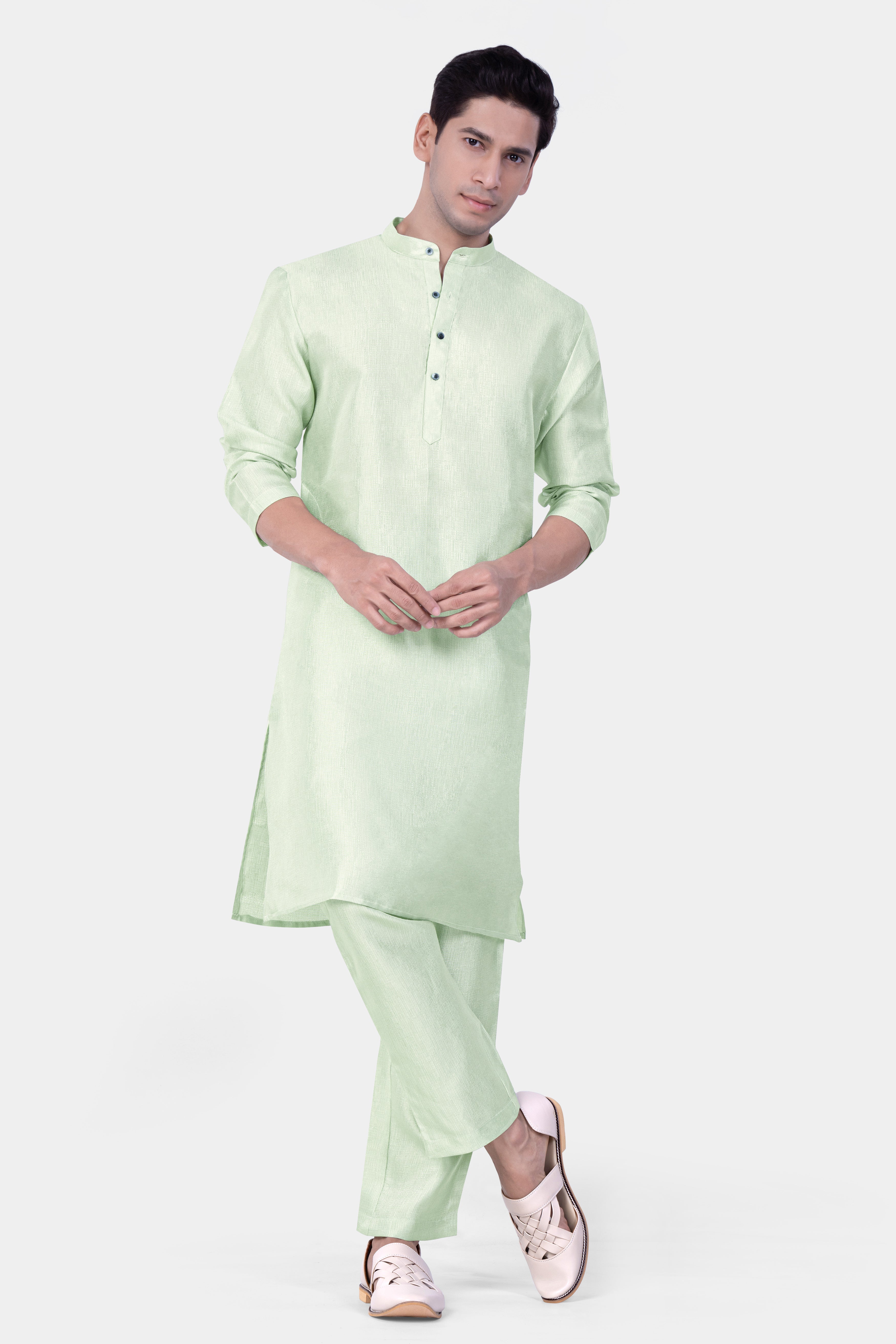 Norway Green Textured Subtle Sheen Viscose Kurta