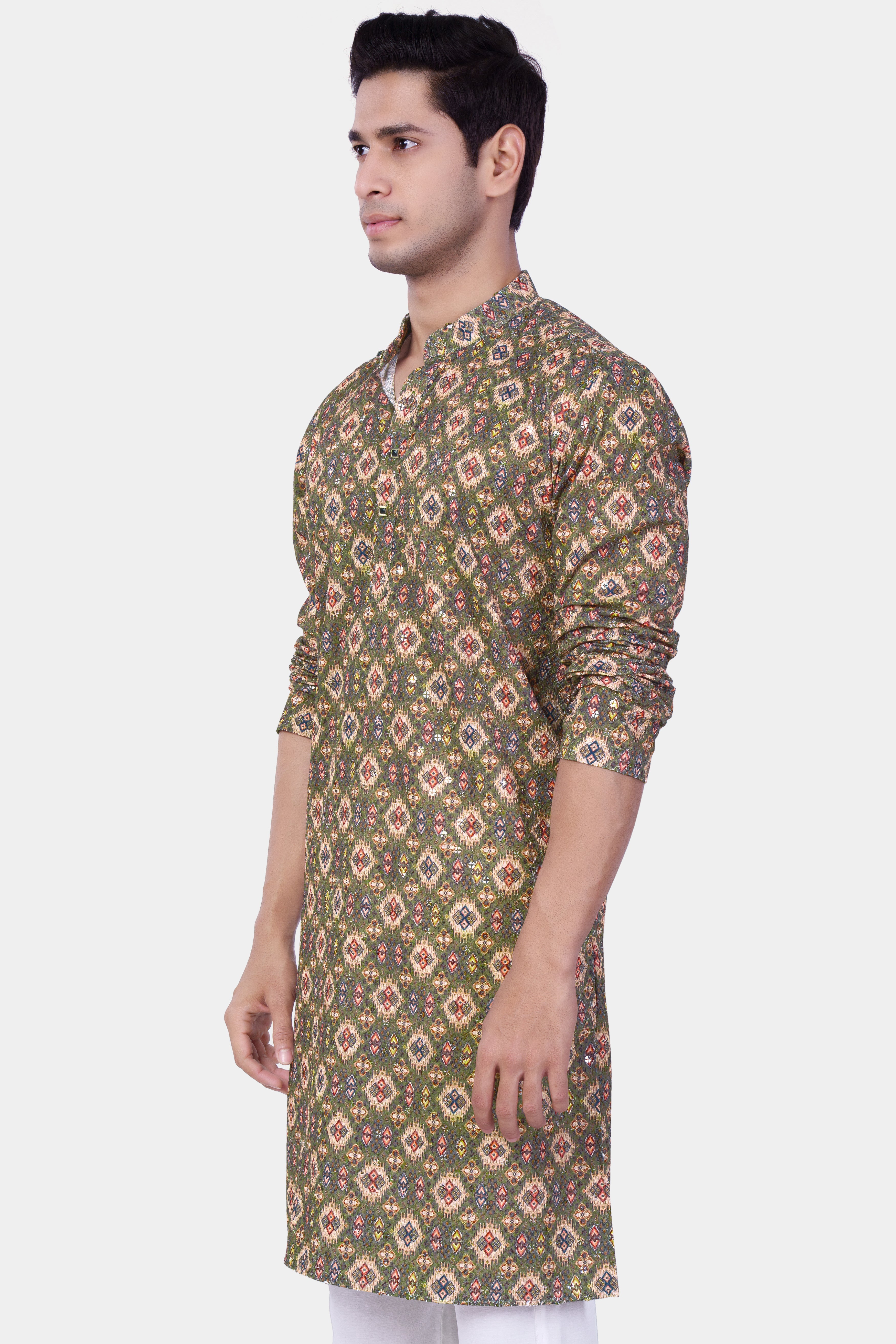 Finch Green And Coffee Brown MultiColour Designer Embroidered Kurta