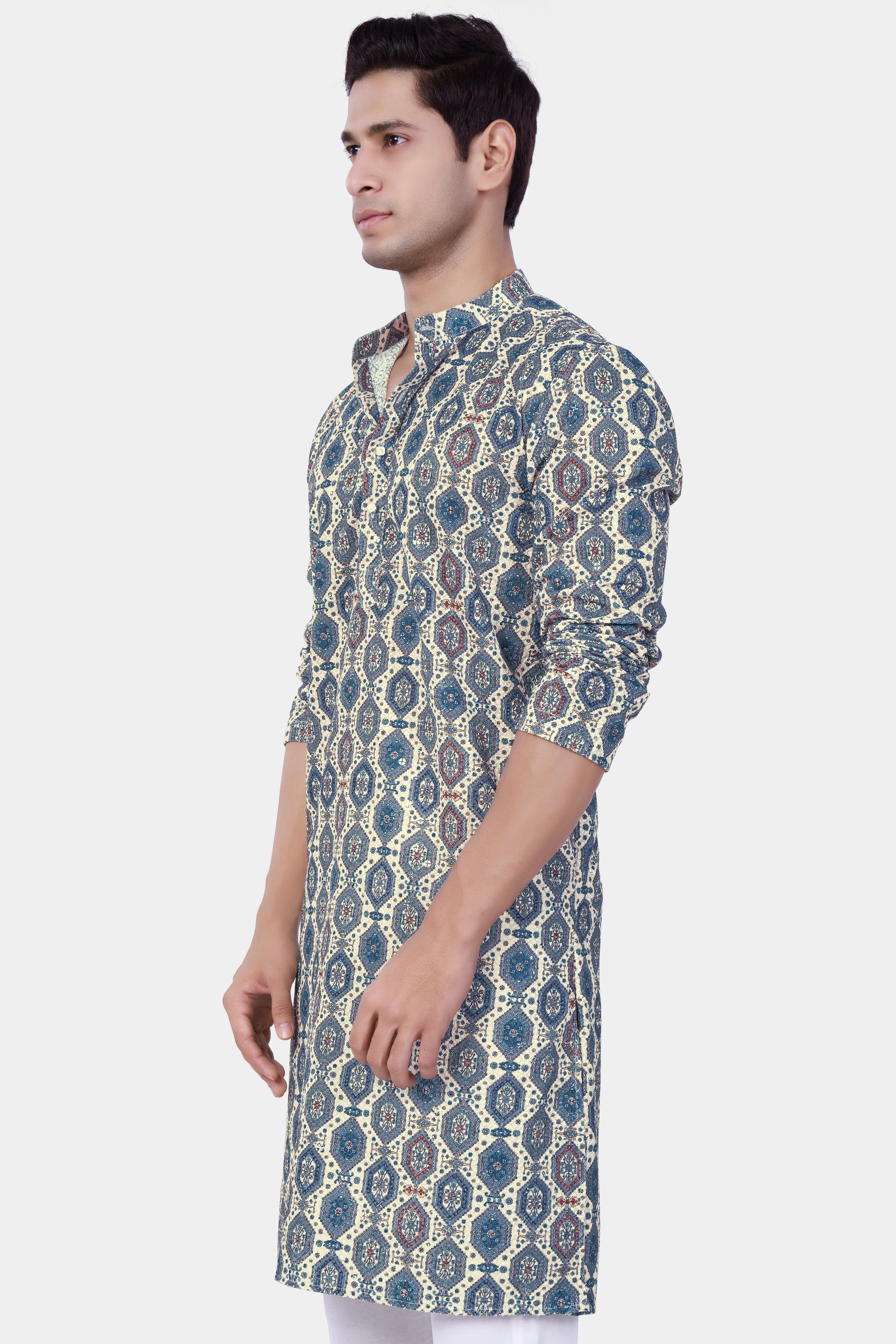 Bluish blue Thread Embroidered Kurta