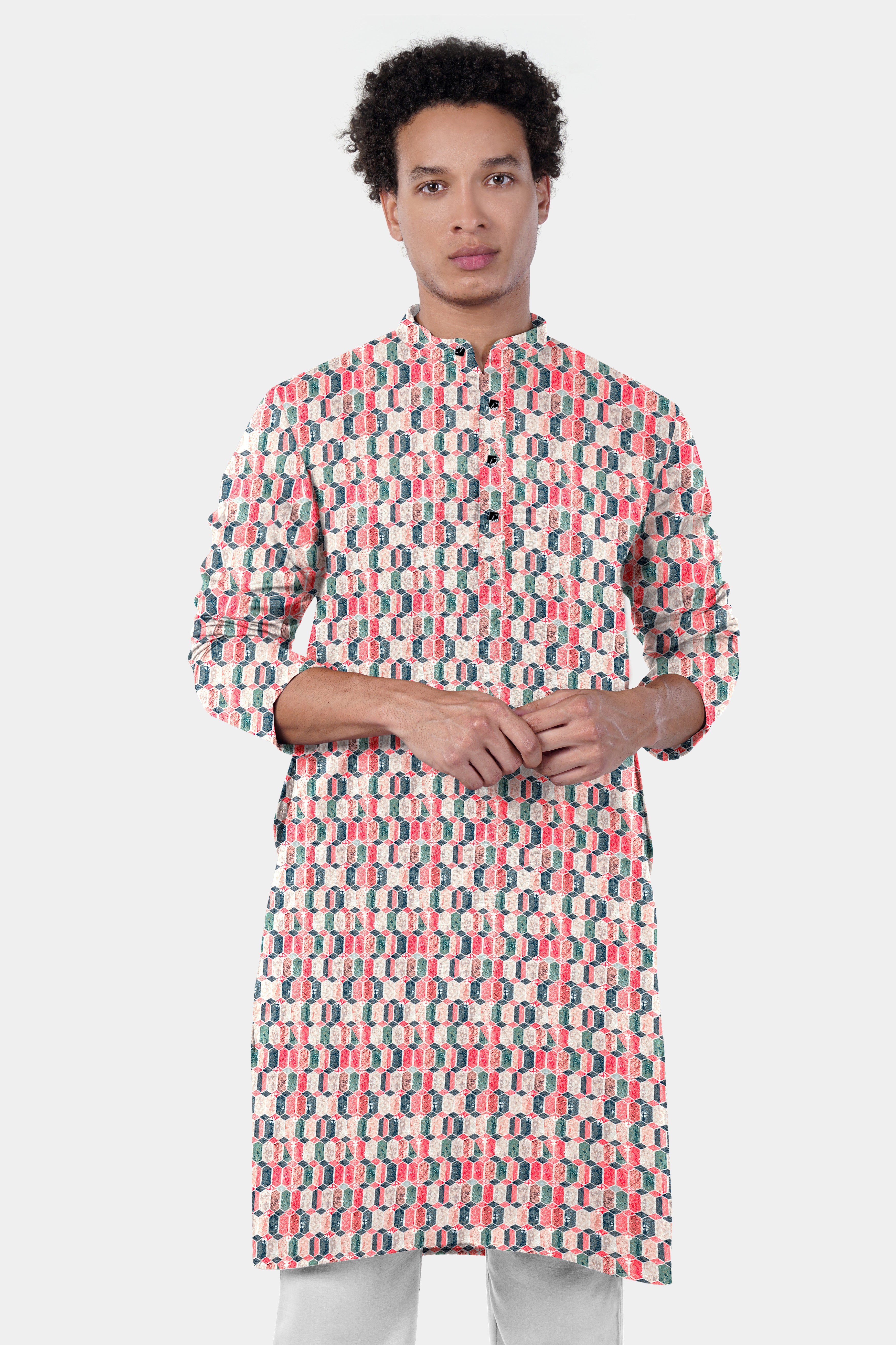 Misty Rose And Persian Green MultiColour Embroidered Kurta