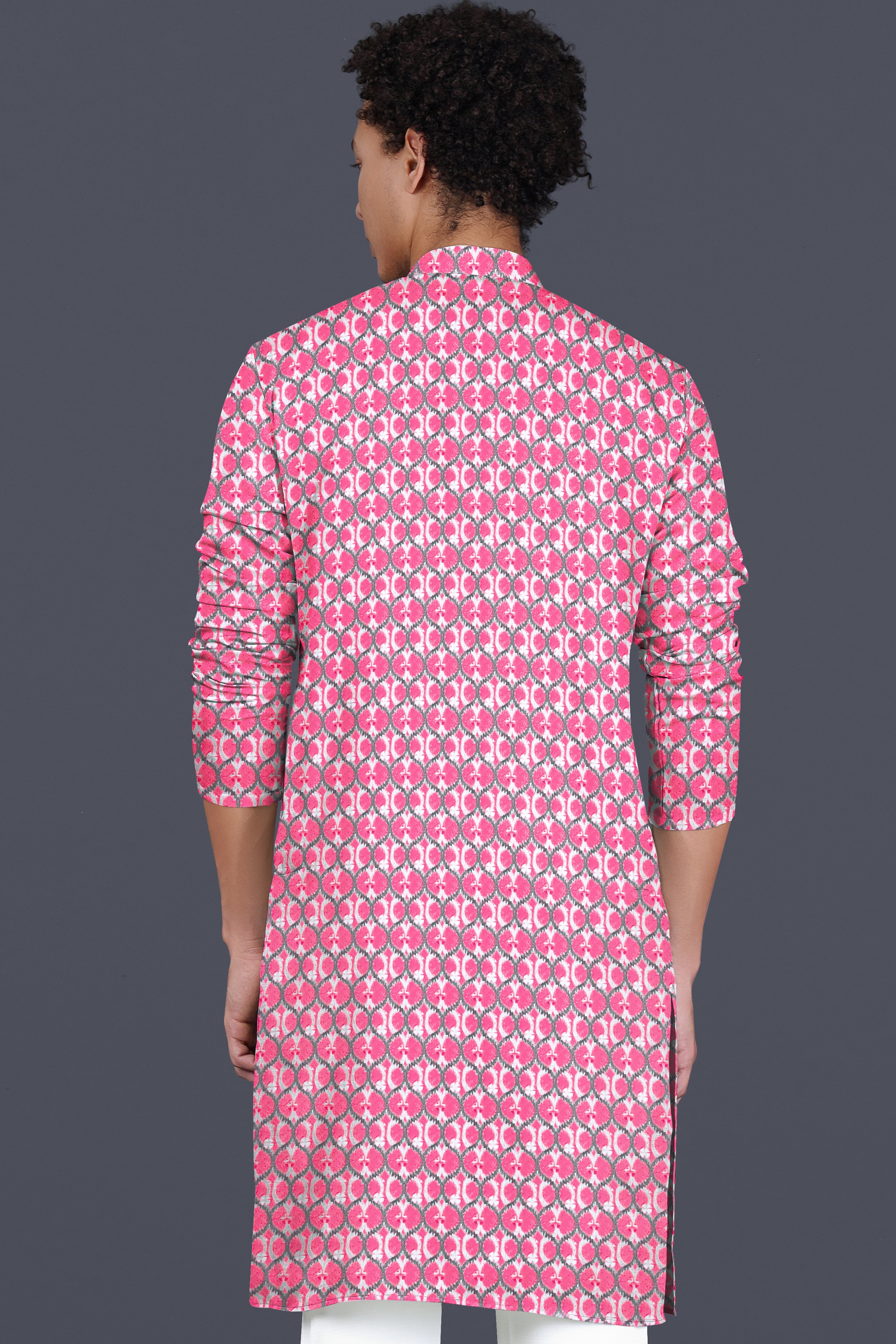 French Rose Pink And Bright White Designer Embroidered Kurta