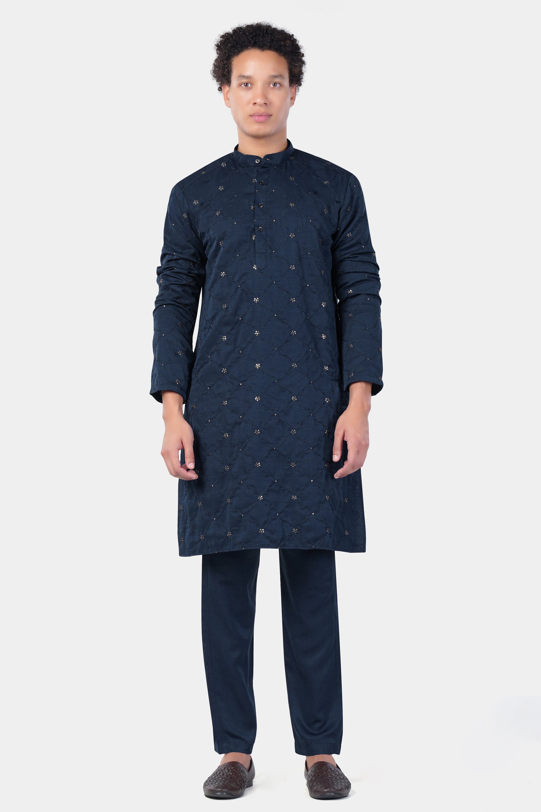 Mirage Blue floral Thread and Sequin Embroidered Subtle Sheen Viscose Designer Kurta Set