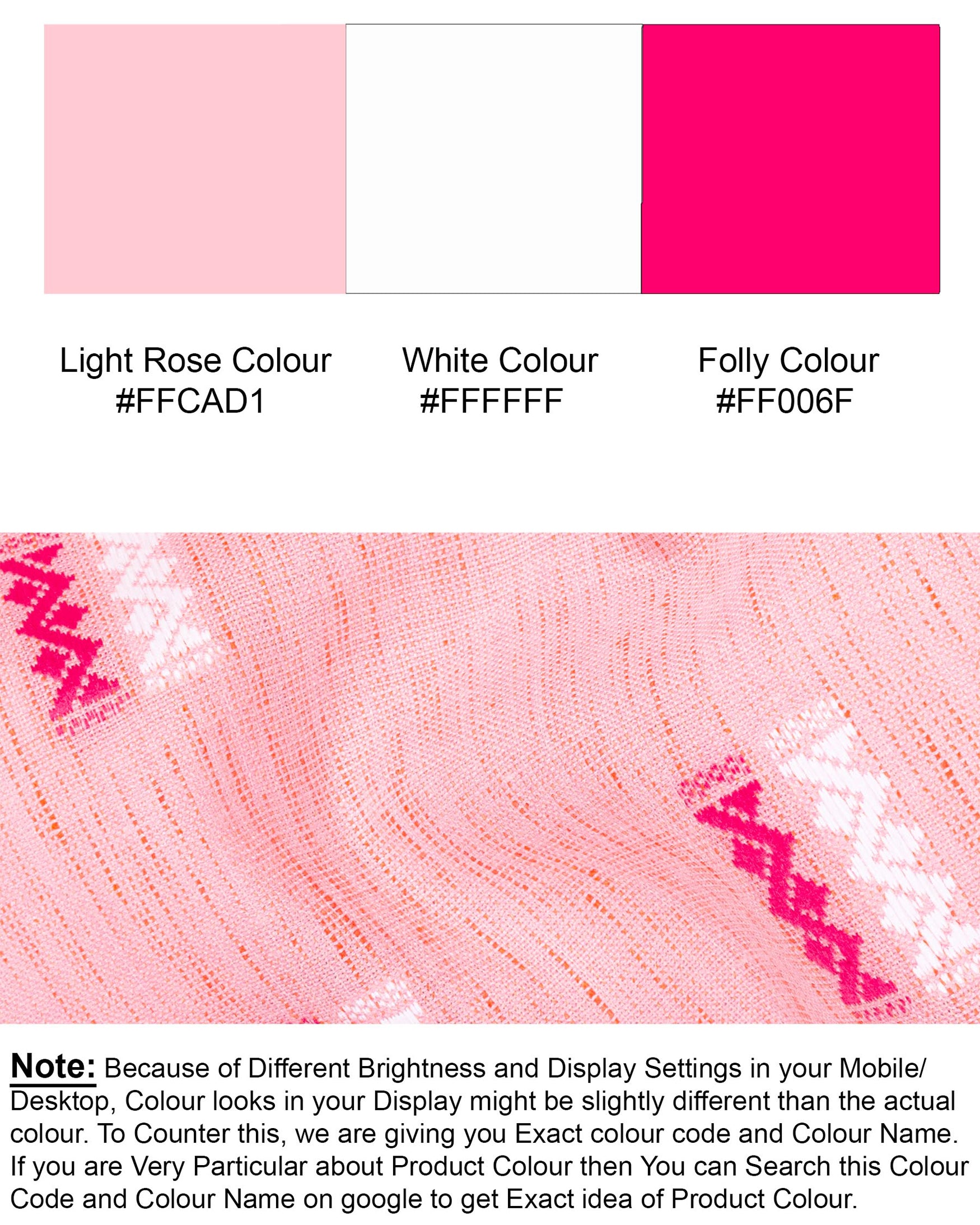 Light Rose Pink Zig-zag Textured Jacquard Premium Giza Cotton Kurta