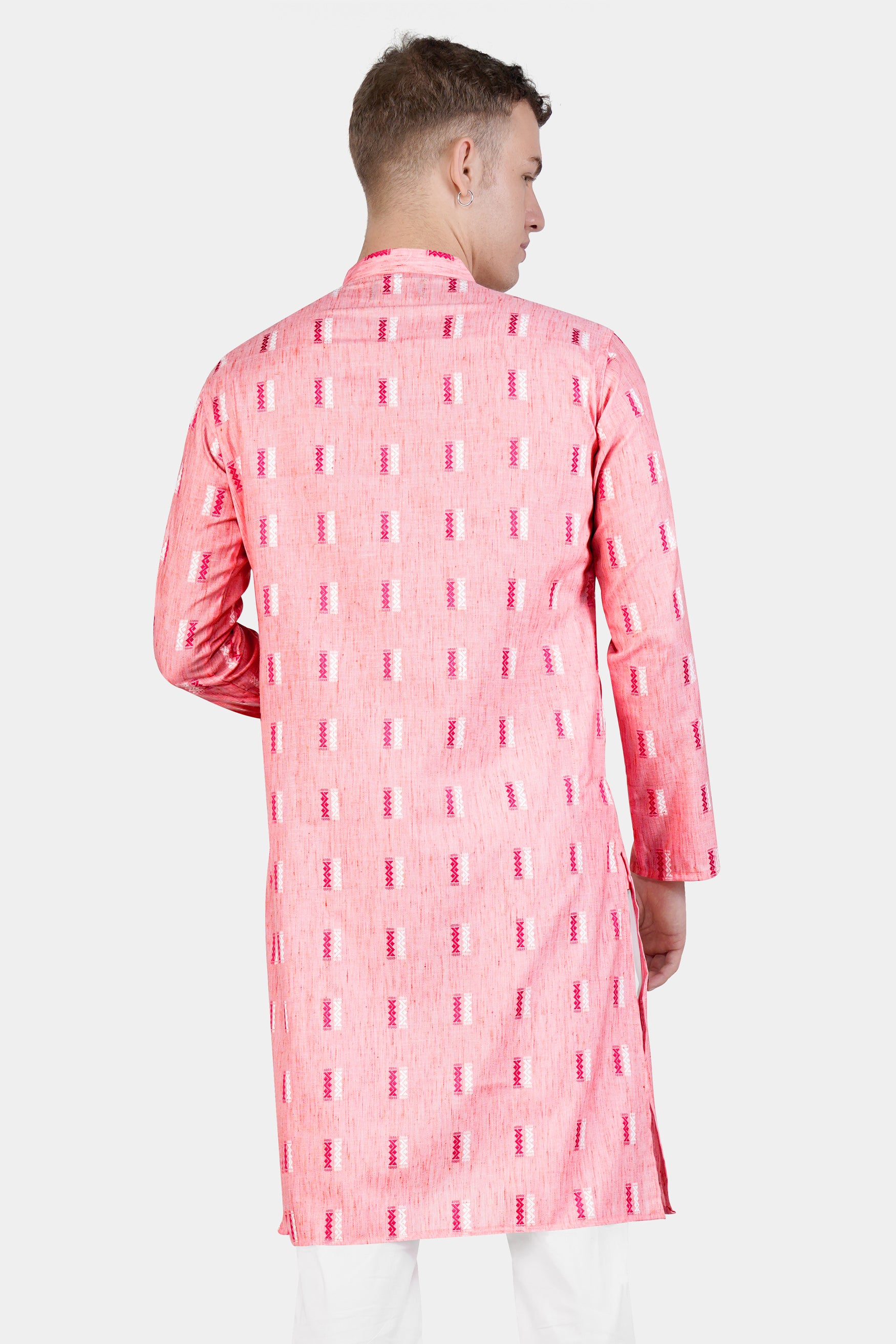 Light Rose Pink Zig-zag Textured Jacquard Premium Giza Cotton Kurta