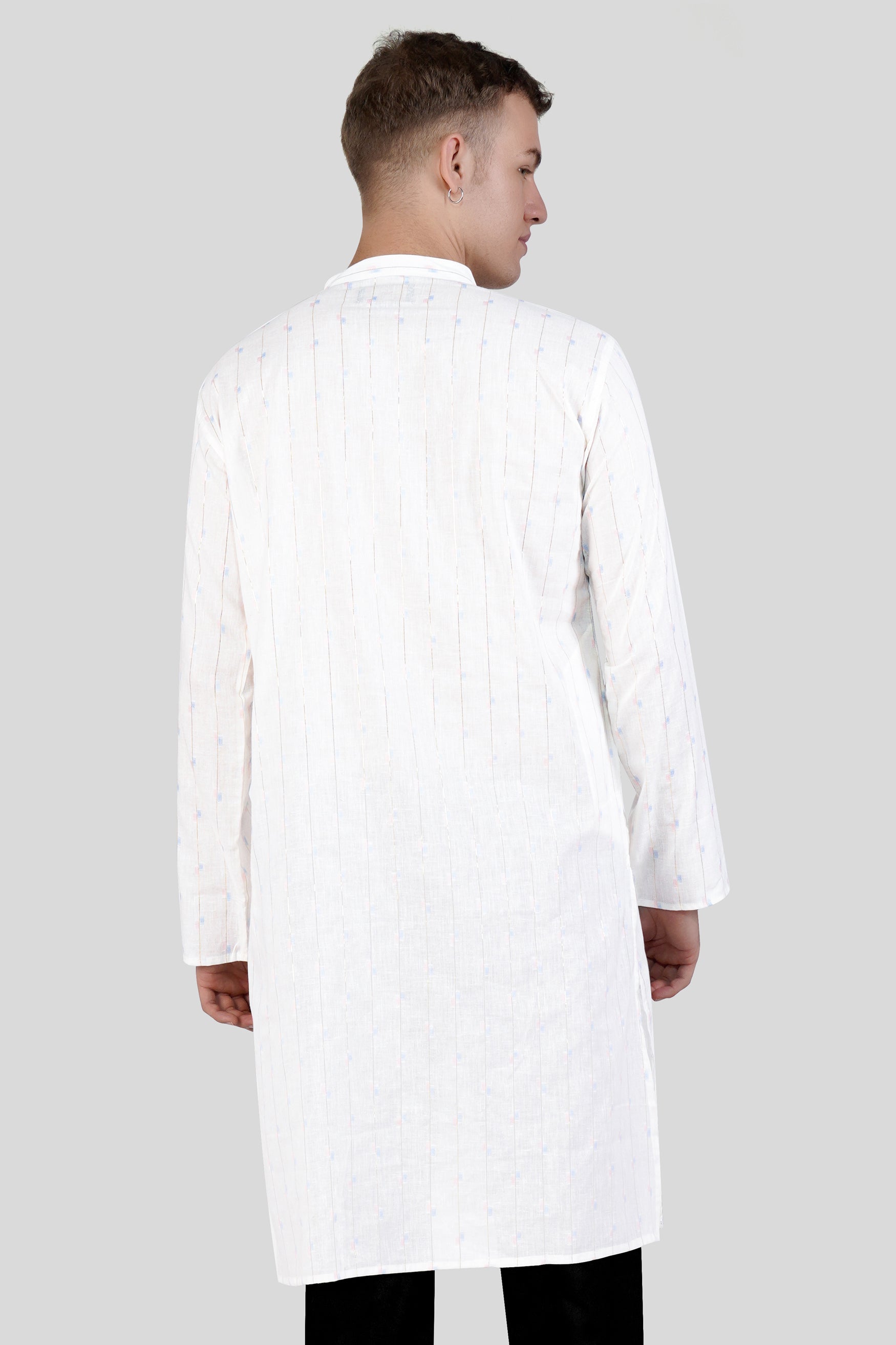 Off White Striped Jacquard Textured Premium Giza Cotton Kurta