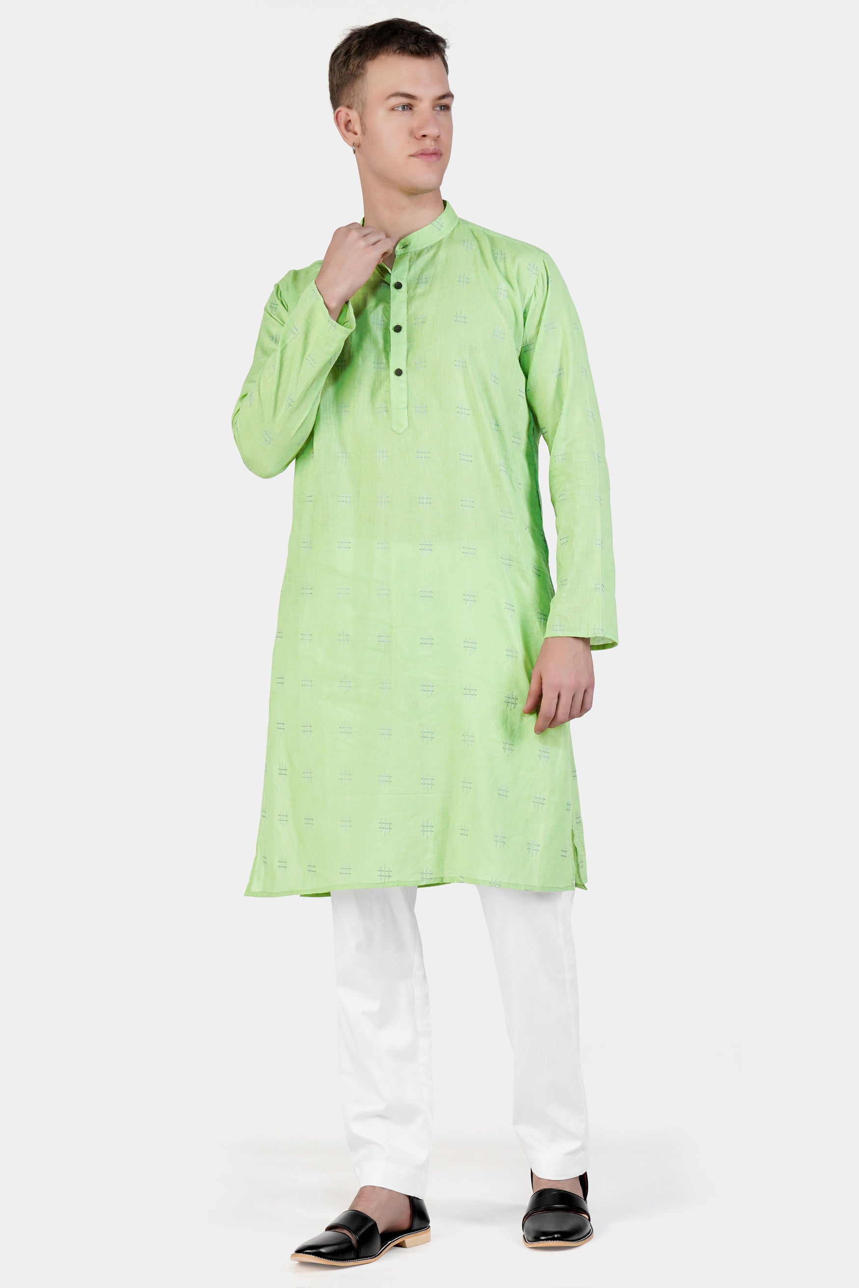 Beryl Green Dobby Textured Premium Giza Cotton Kurta