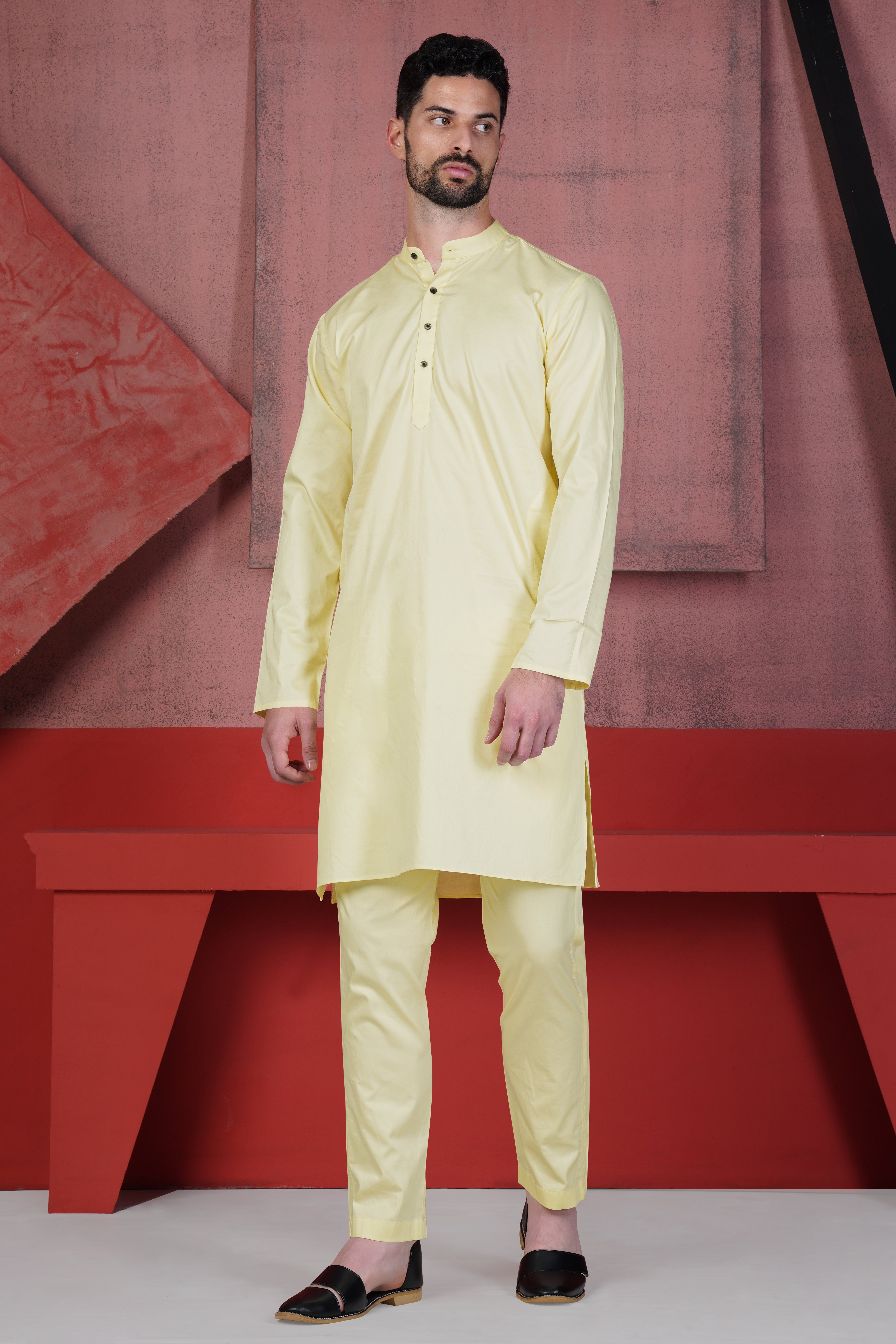 Citrine Yellow Subtle Sheen Super Soft Premium Cotton Kurta Set