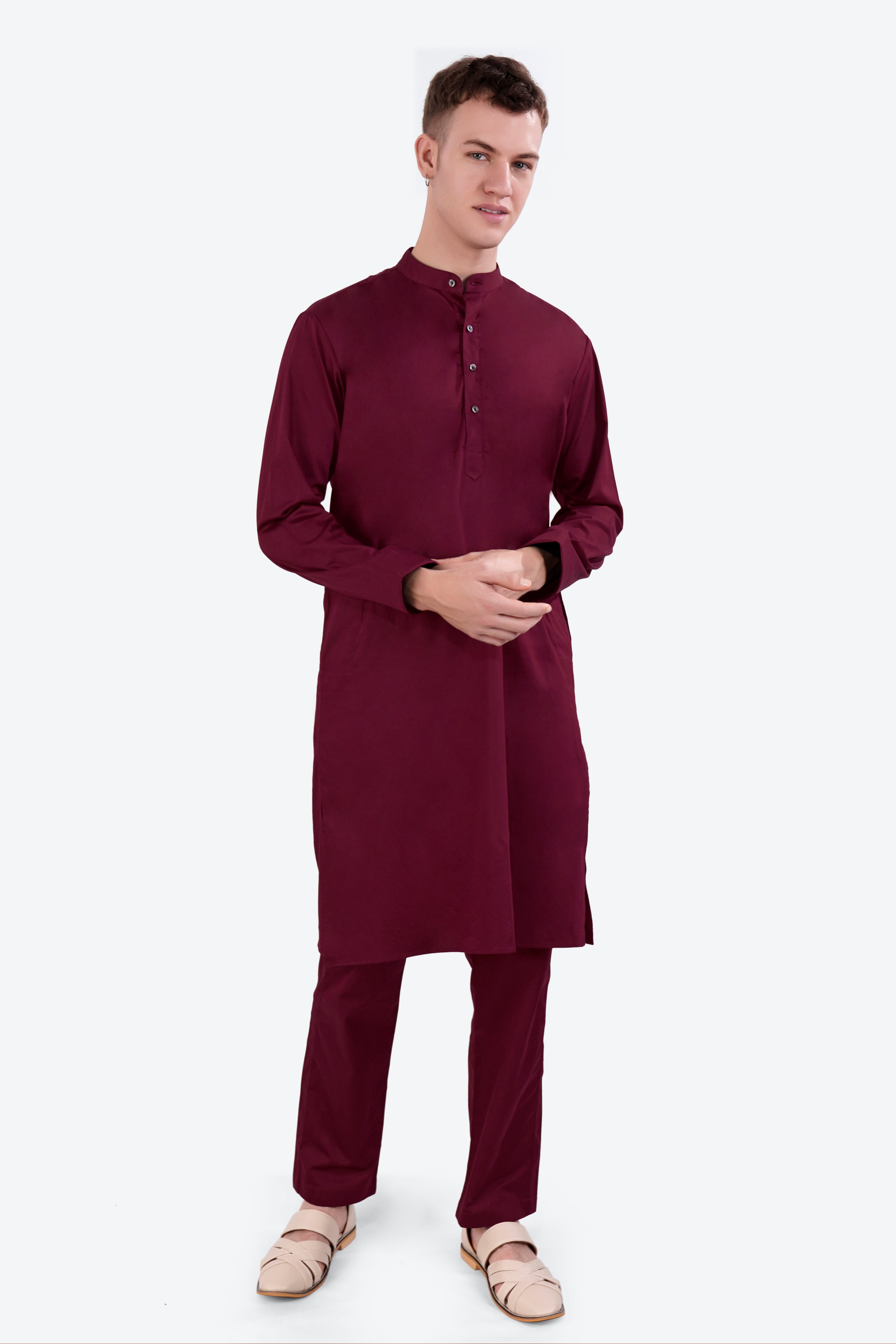 Crater Wine Subtle Sheen Super Soft Premium Cotton Kurta Set