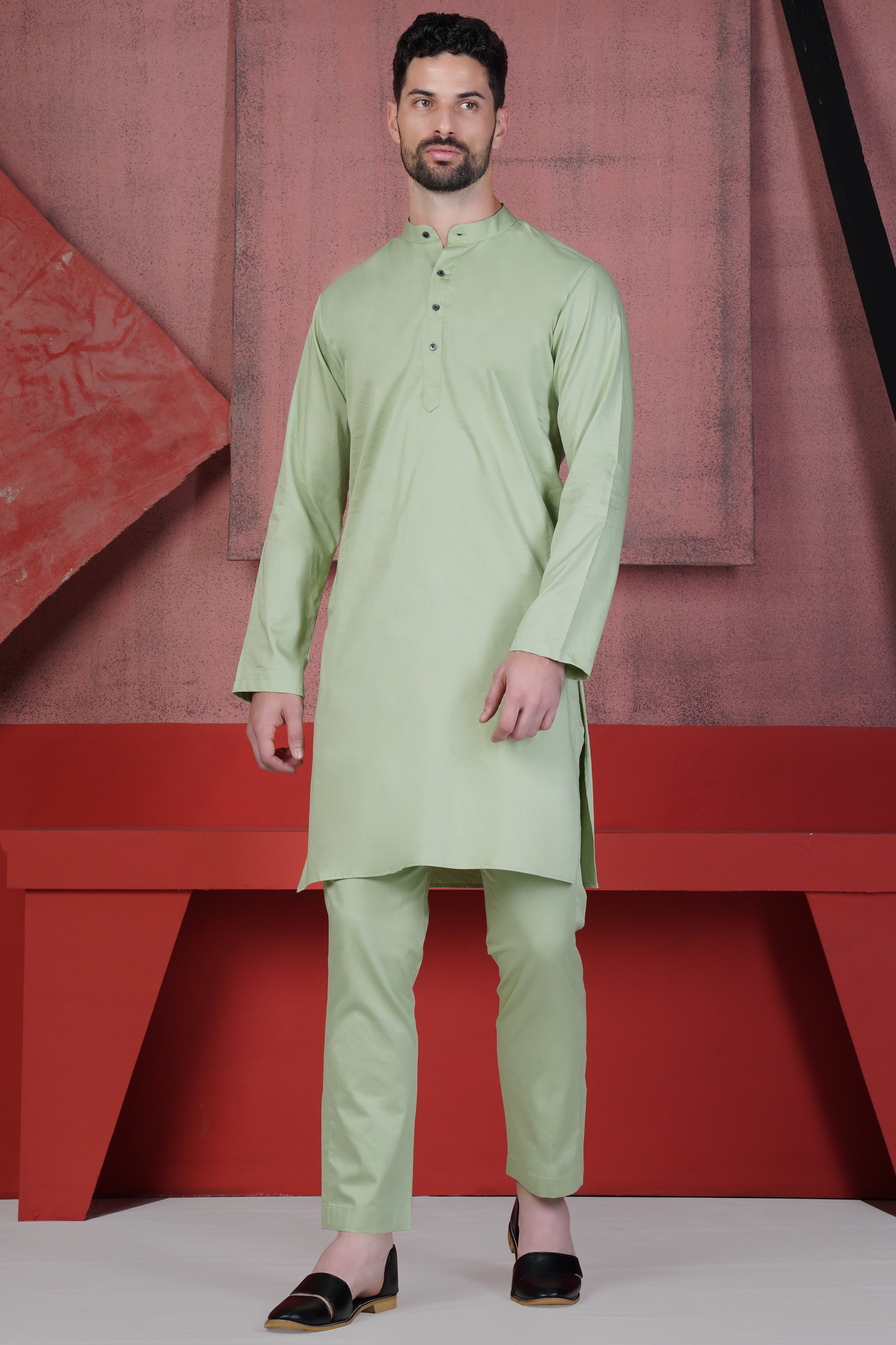 Coriander Green Subtle Sheen Super Soft Premium Cotton Kurta Set