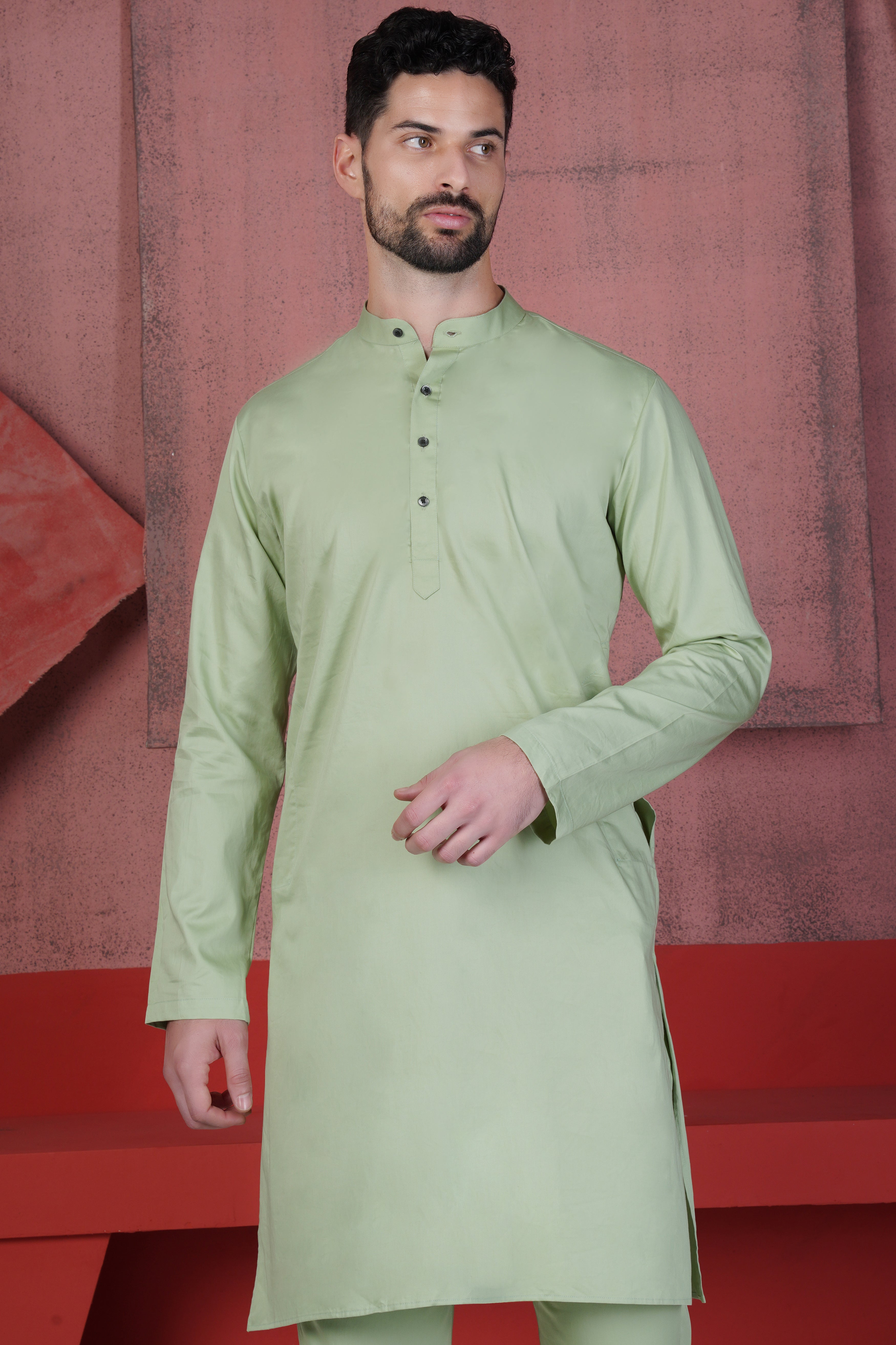 Coriander Green Subtle Sheen Super Soft Premium Cotton Kurta Set