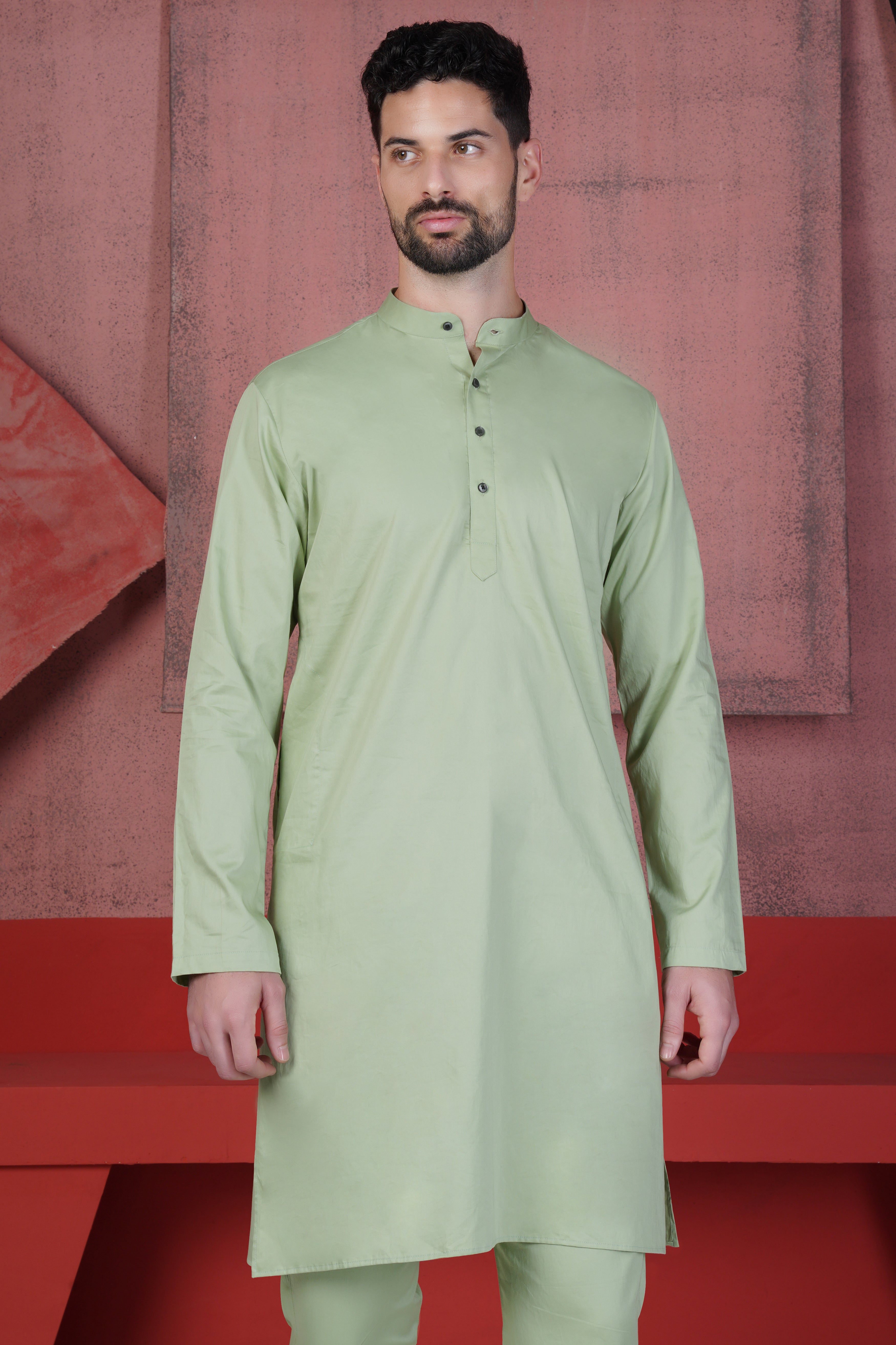 Coriander Green Subtle Sheen Super Soft Premium Cotton Kurta Set