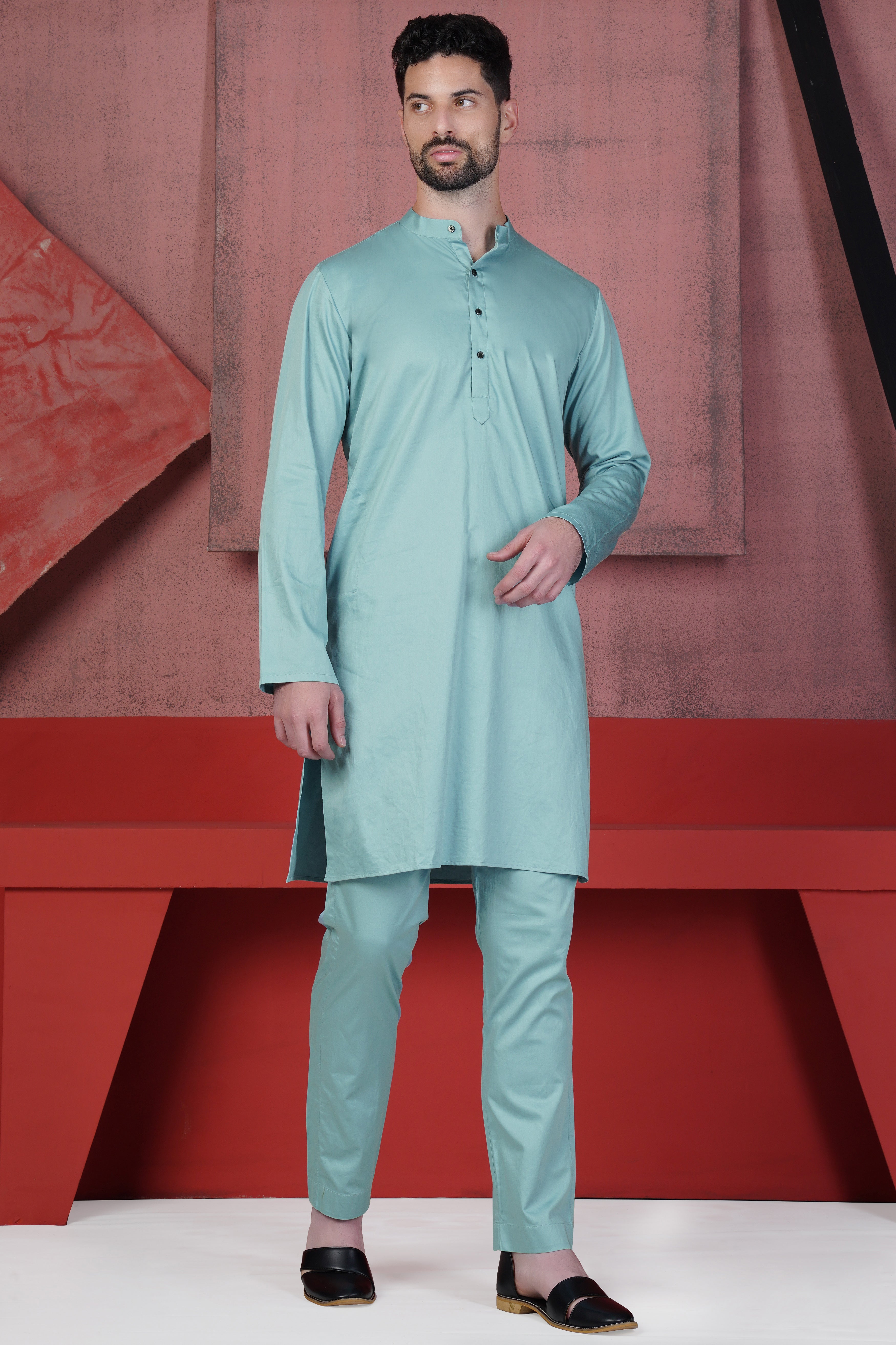 Glacier Blue Subtle Sheen Super Soft Premium Cotton Kurta Set