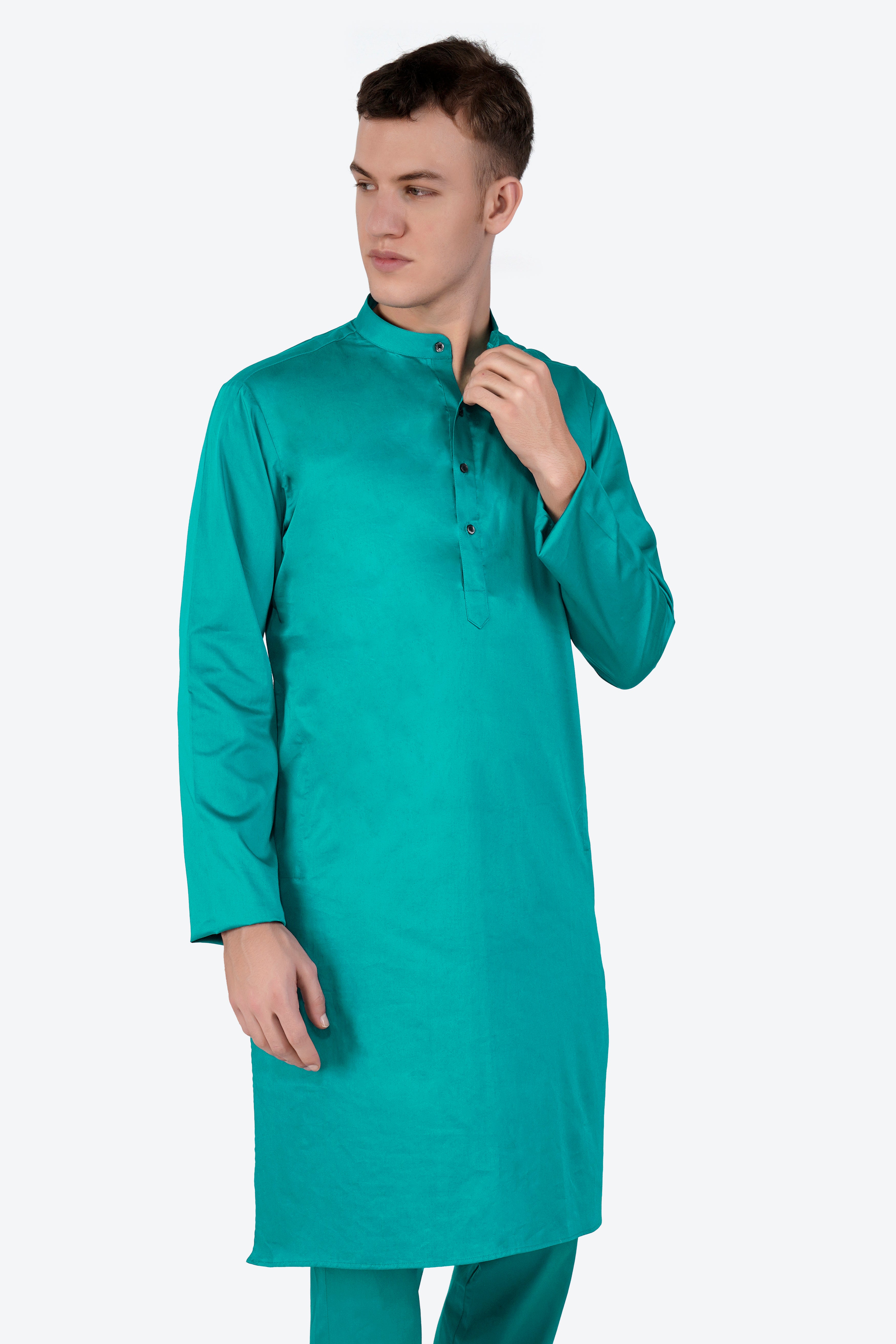 Teal Blue Subtle Sheen Super Soft Premium Cotton Kurta Set