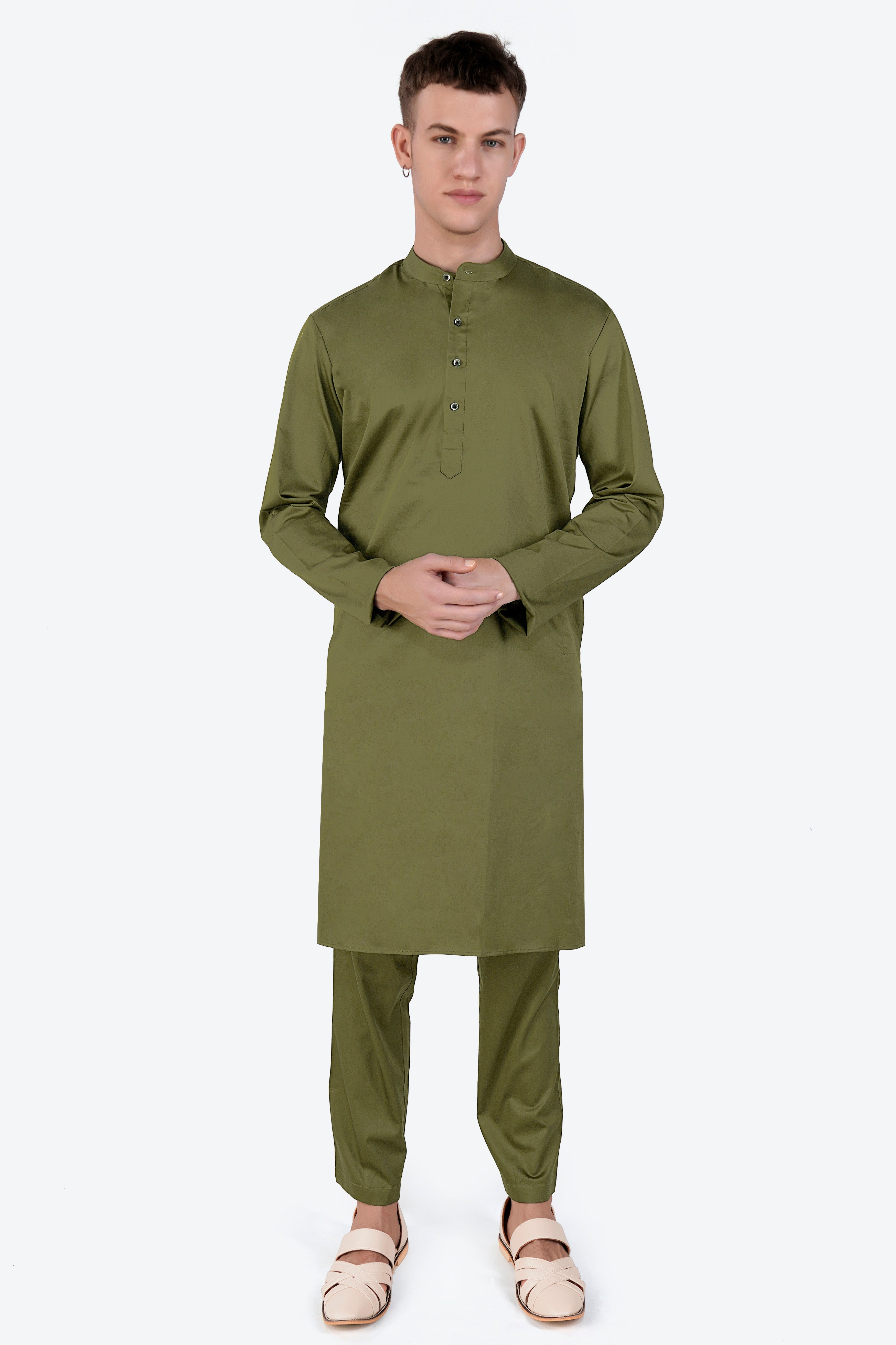 Fuscous Green Subtle Sheen Super Soft Premium Cotton Kurta Set