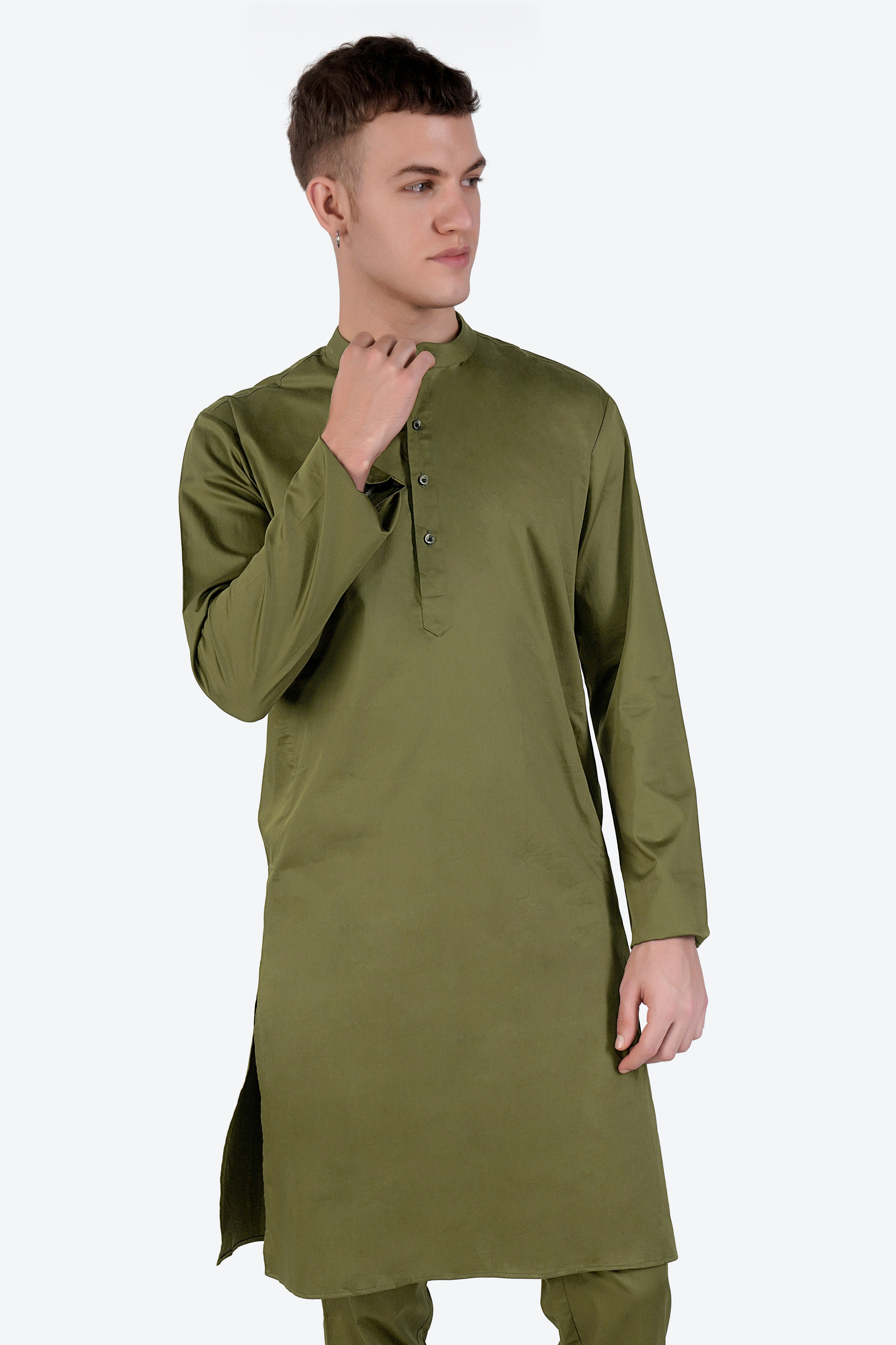 Fuscous Green Subtle Sheen Super Soft Premium Cotton Kurta Set