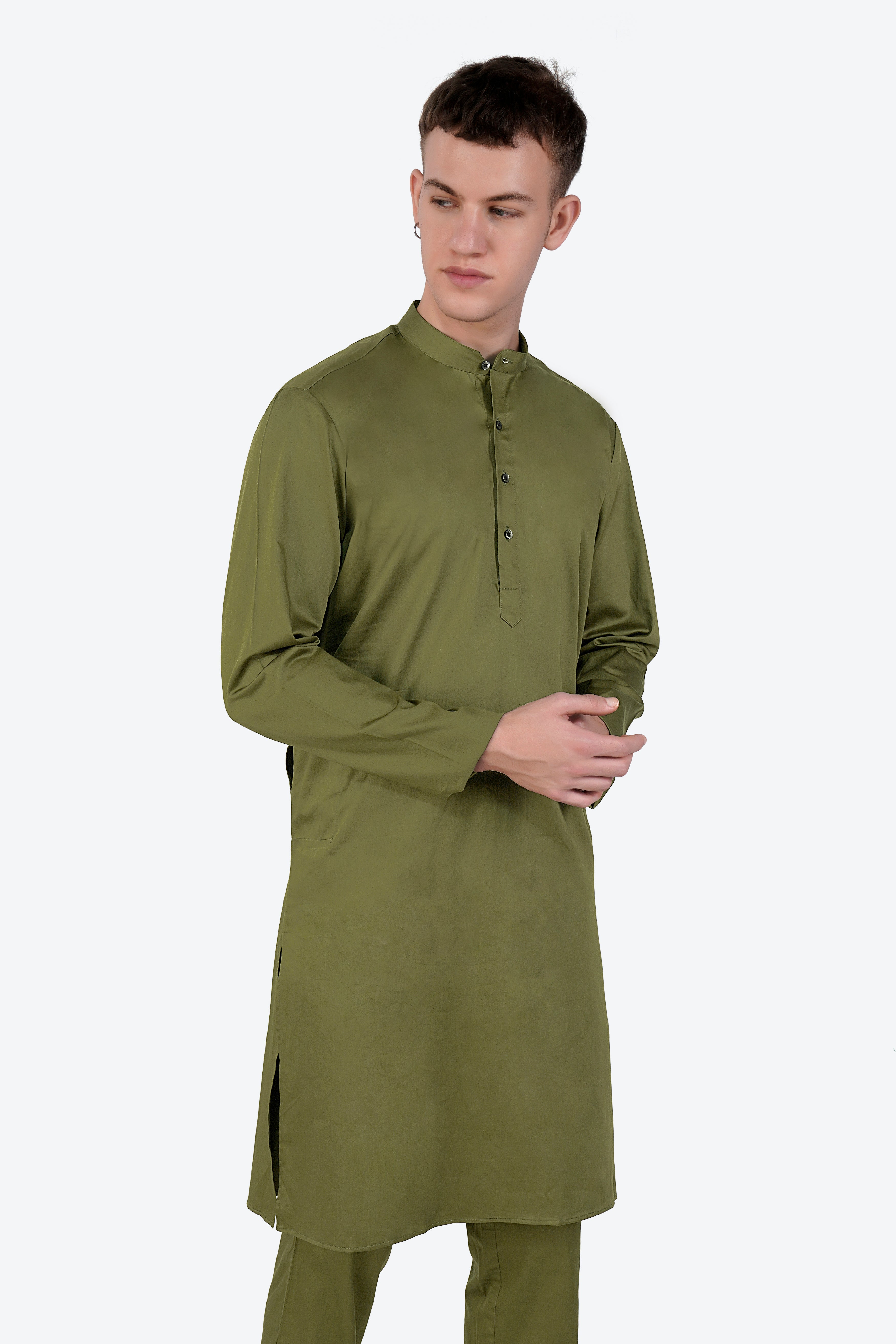 Fuscous Green Subtle Sheen Super Soft Premium Cotton Kurta Set