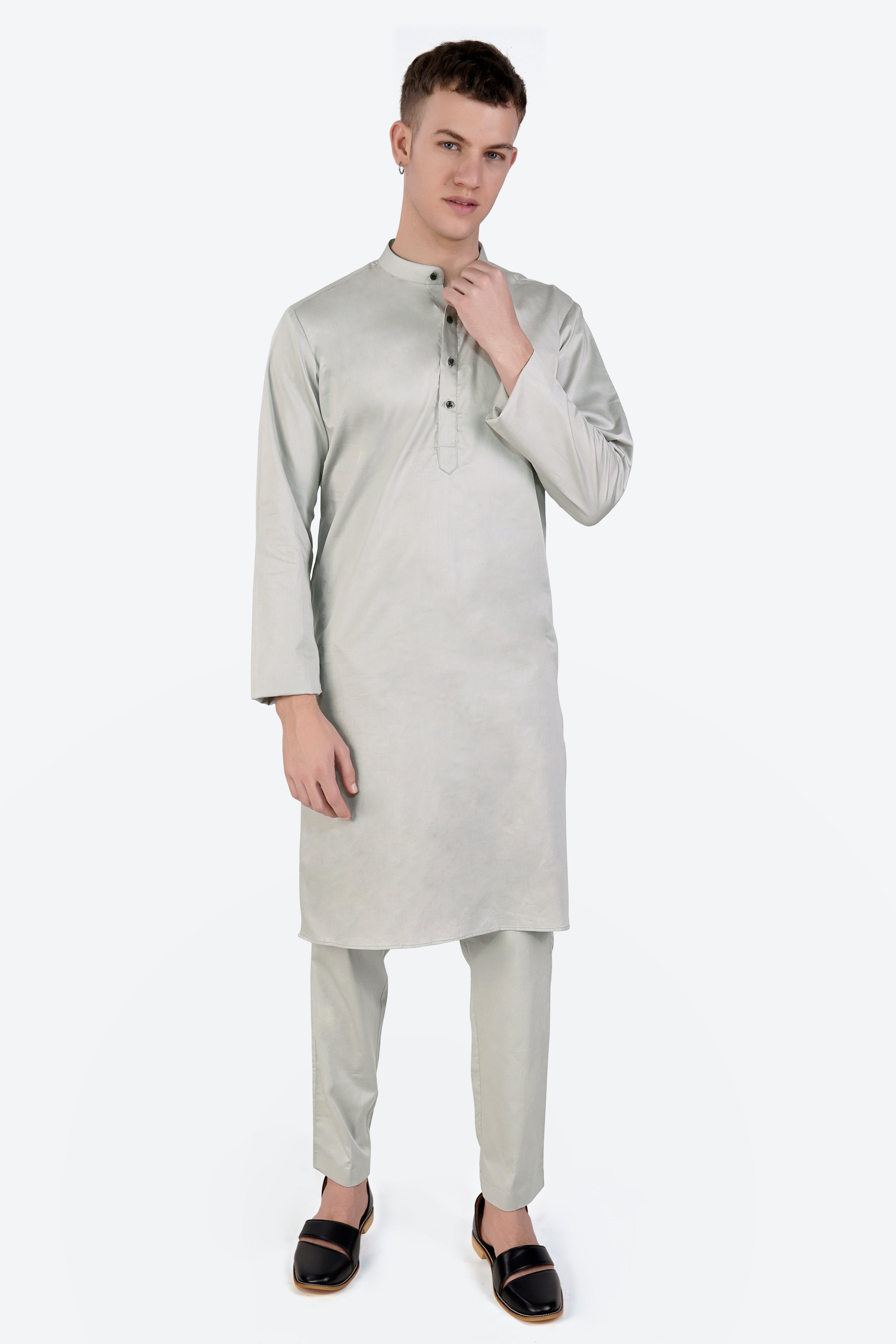 Celeste Gray Subtle Sheen Super Soft Premium Cotton Kurta Set