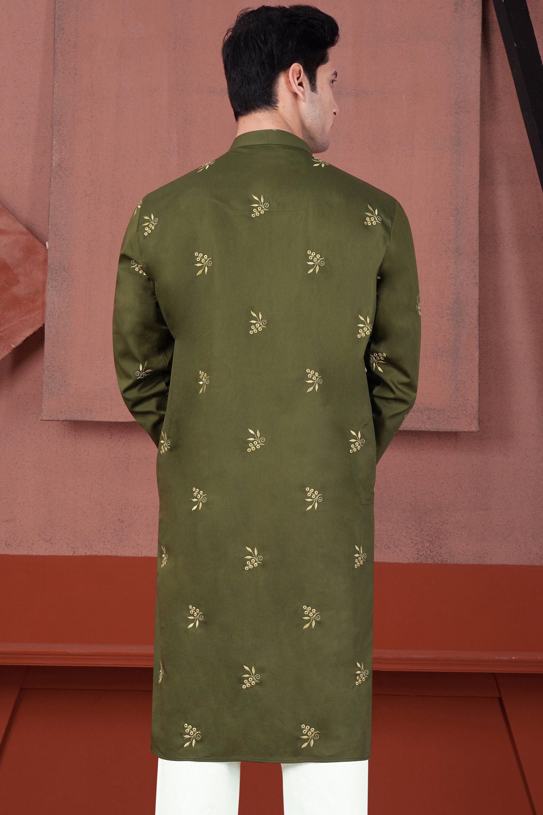 Hemlock Green Floral Embroidered Subtle Sheen Super Soft Premium Cotton Designer Kurta