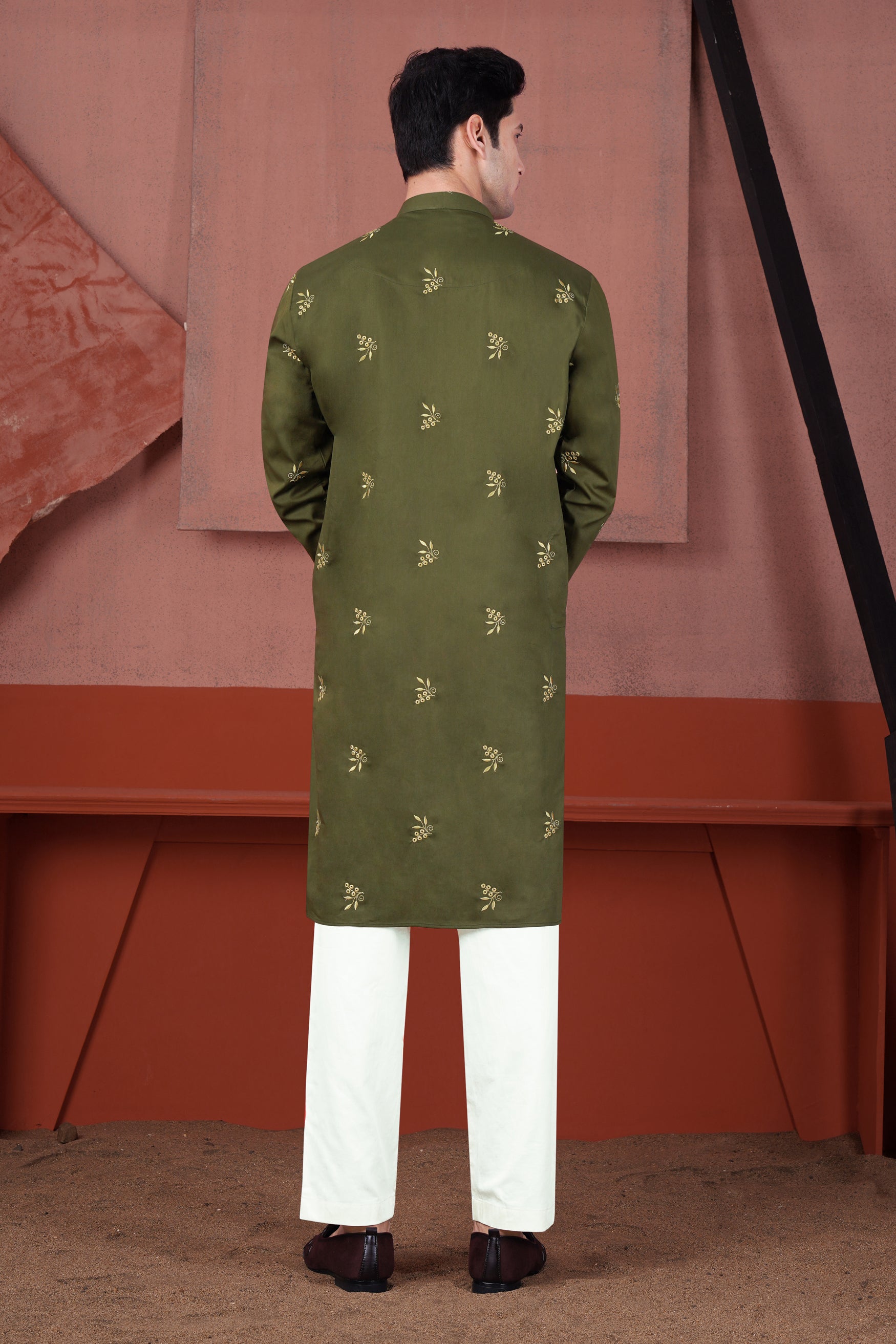 Hemlock Green Floral Embroidered Subtle Sheen Super Soft Premium Cotton Designer Kurta