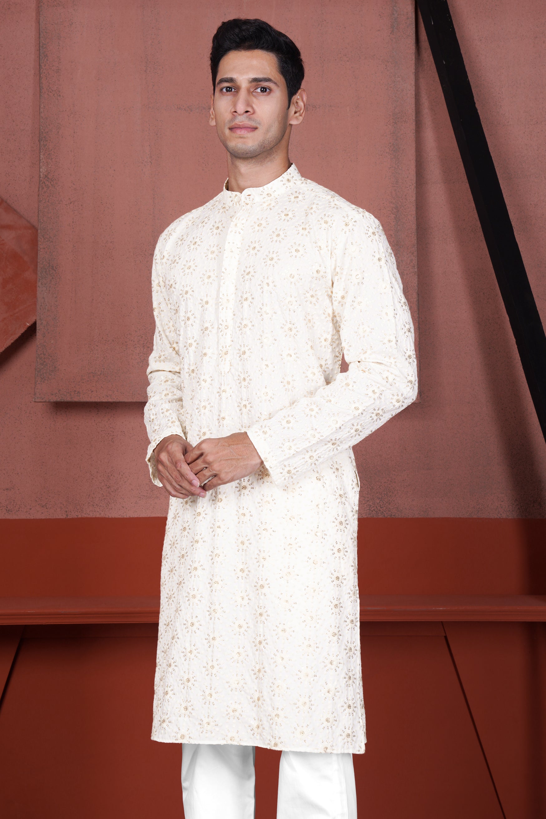 Parchment Cream Embroidered Viscose Designer Kurta Set