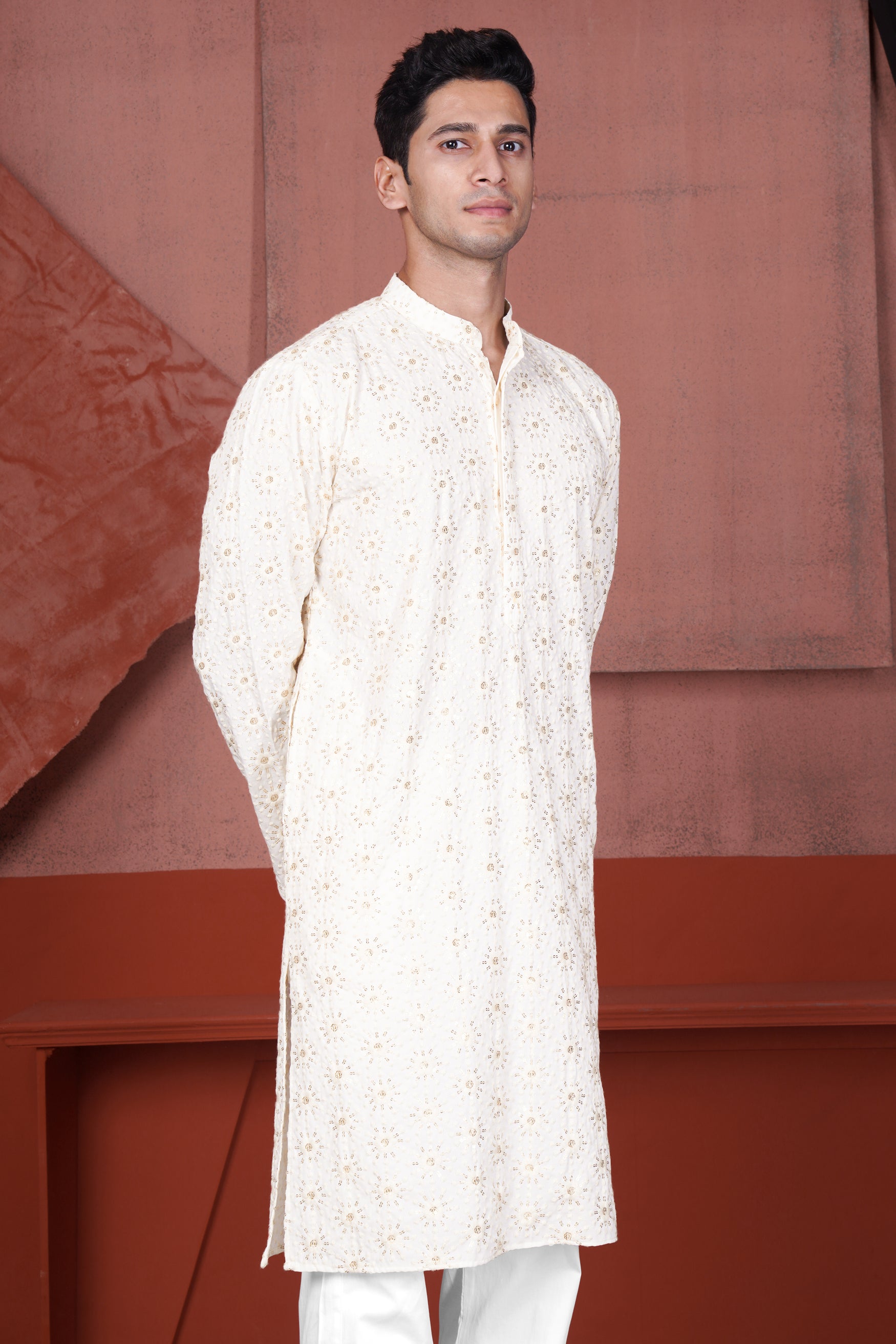 Parchment Cream Embroidered Viscose Designer Kurta Set