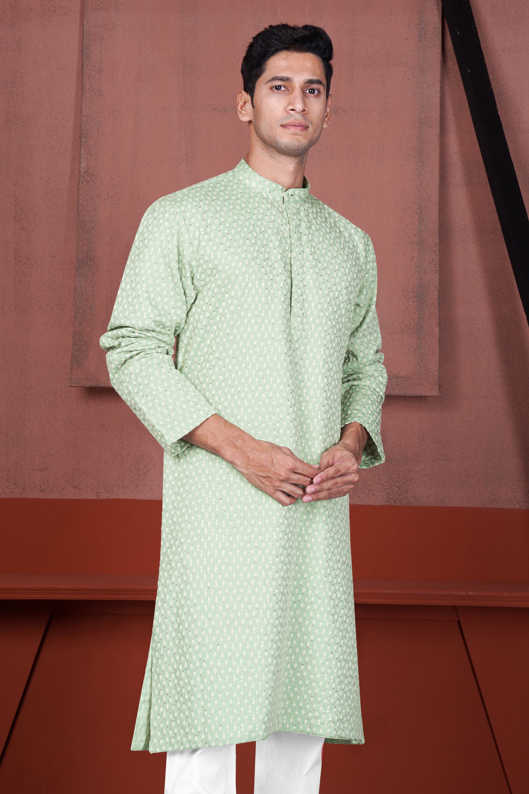 Tasman Green Embroidered Viscose Designer Kurta Set