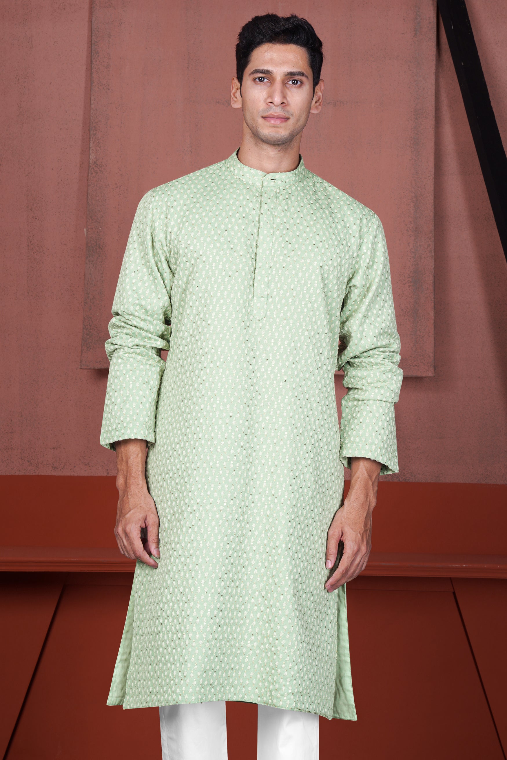 Tasman Green Embroidered Viscose Designer Kurta Set