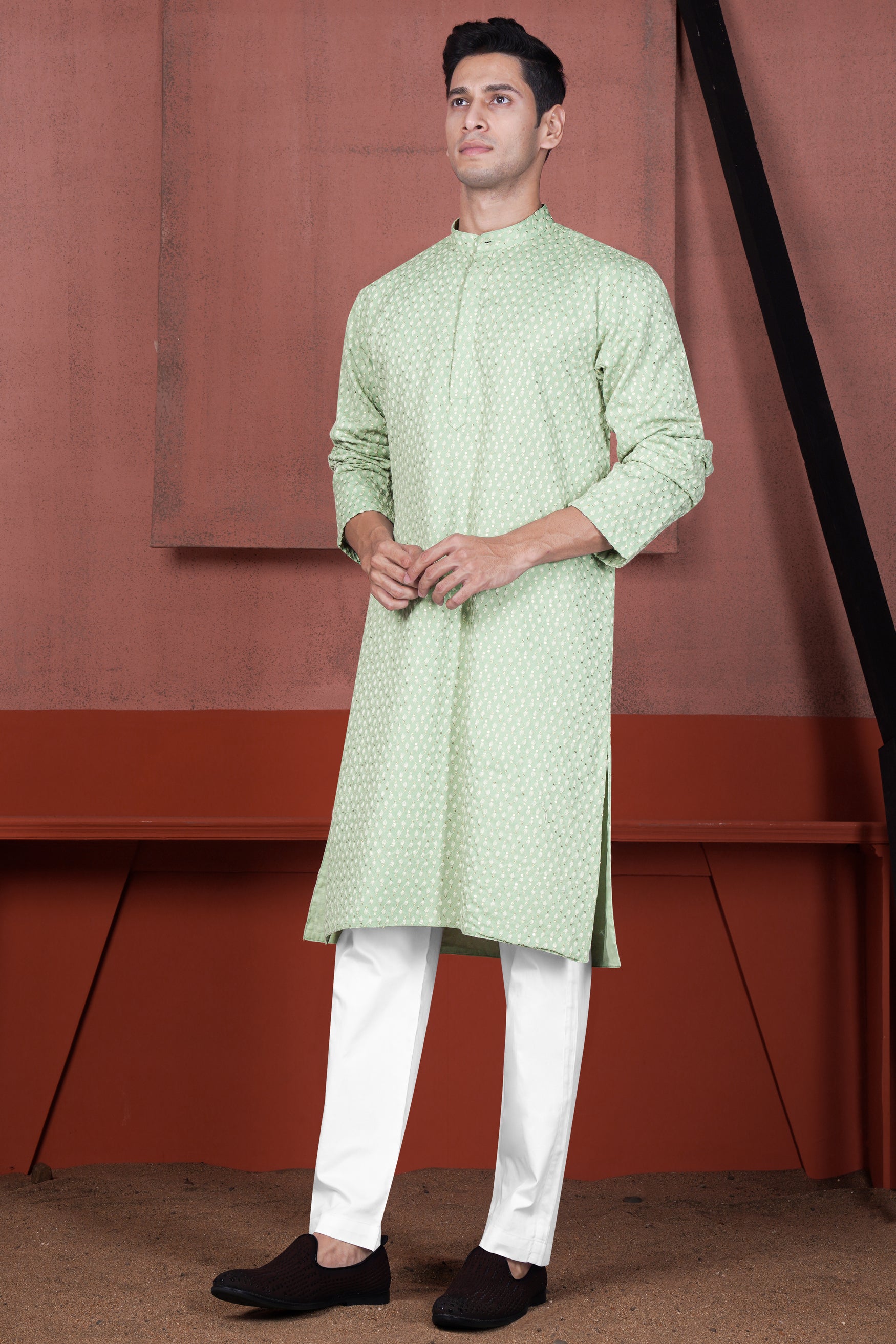 Tasman Green Embroidered Viscose Designer Kurta Set