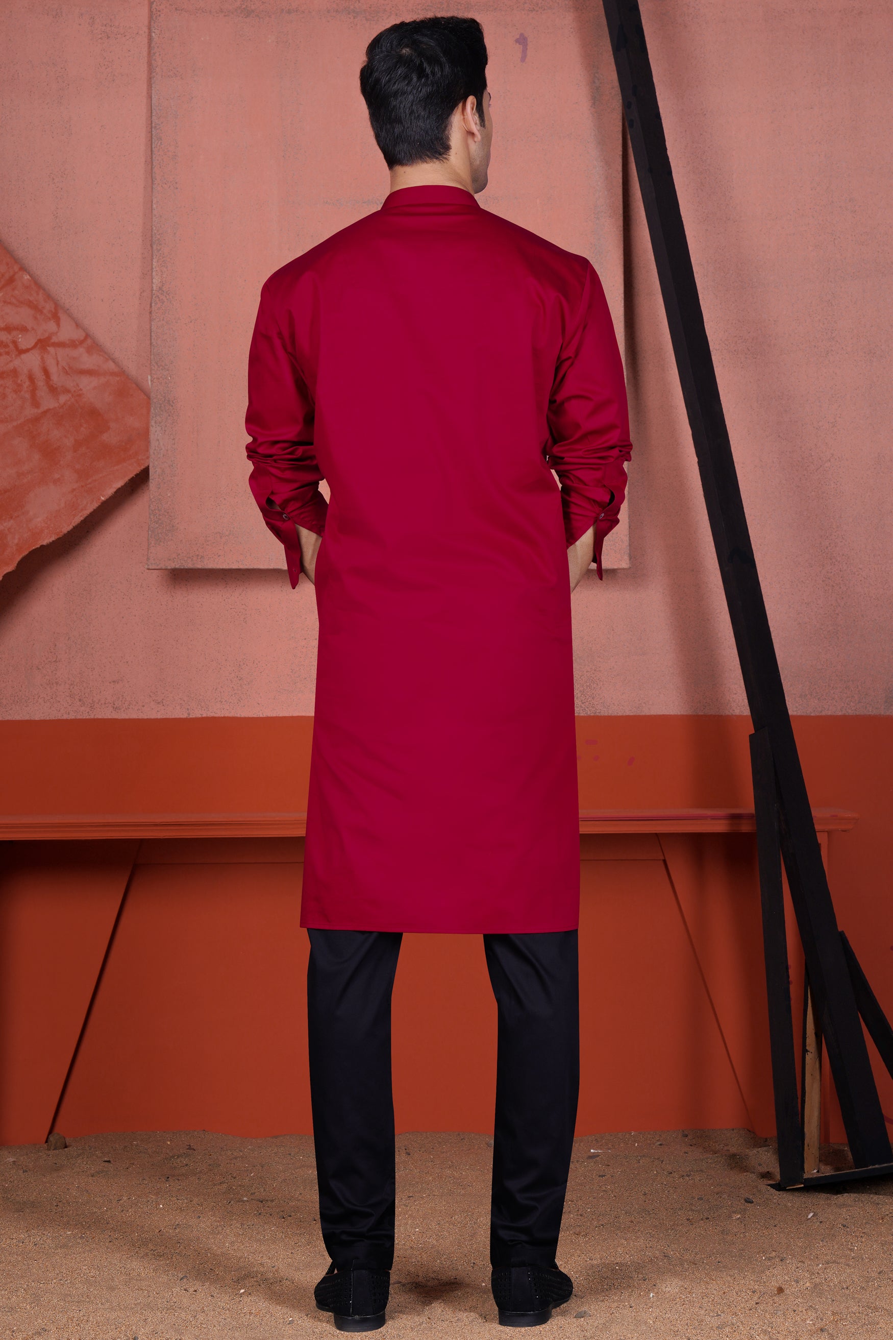Vivid Auburn Red Multicolour Kutch Work Patches with Mirror Work Subtle Sheen Super Soft Premium Cotton Designer Kurta Set