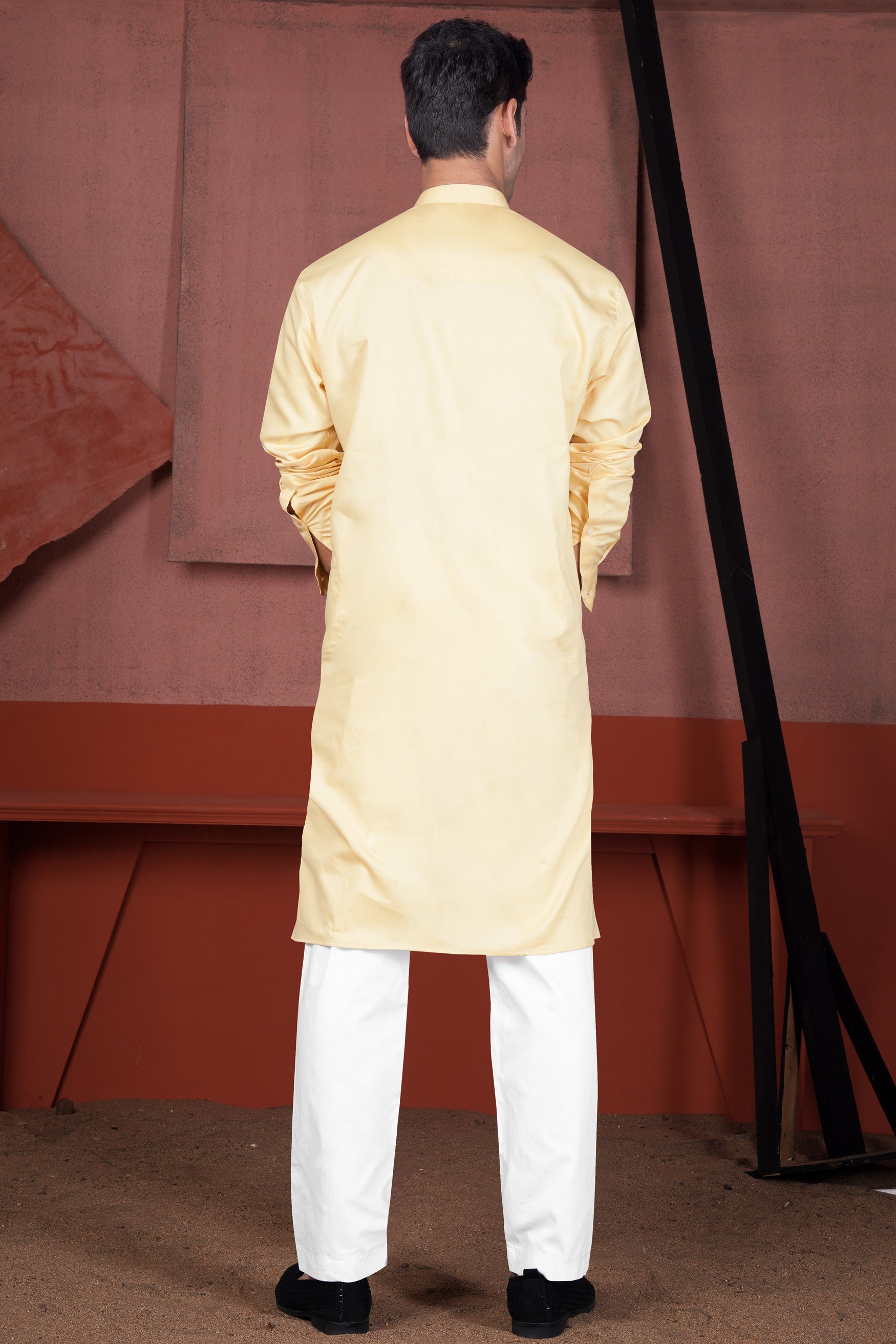 Chamois Beige Horizontal Kutch Work Patches with Mirror Work Subtle Sheen Super Soft Premium Cotton Designer Kurta Set