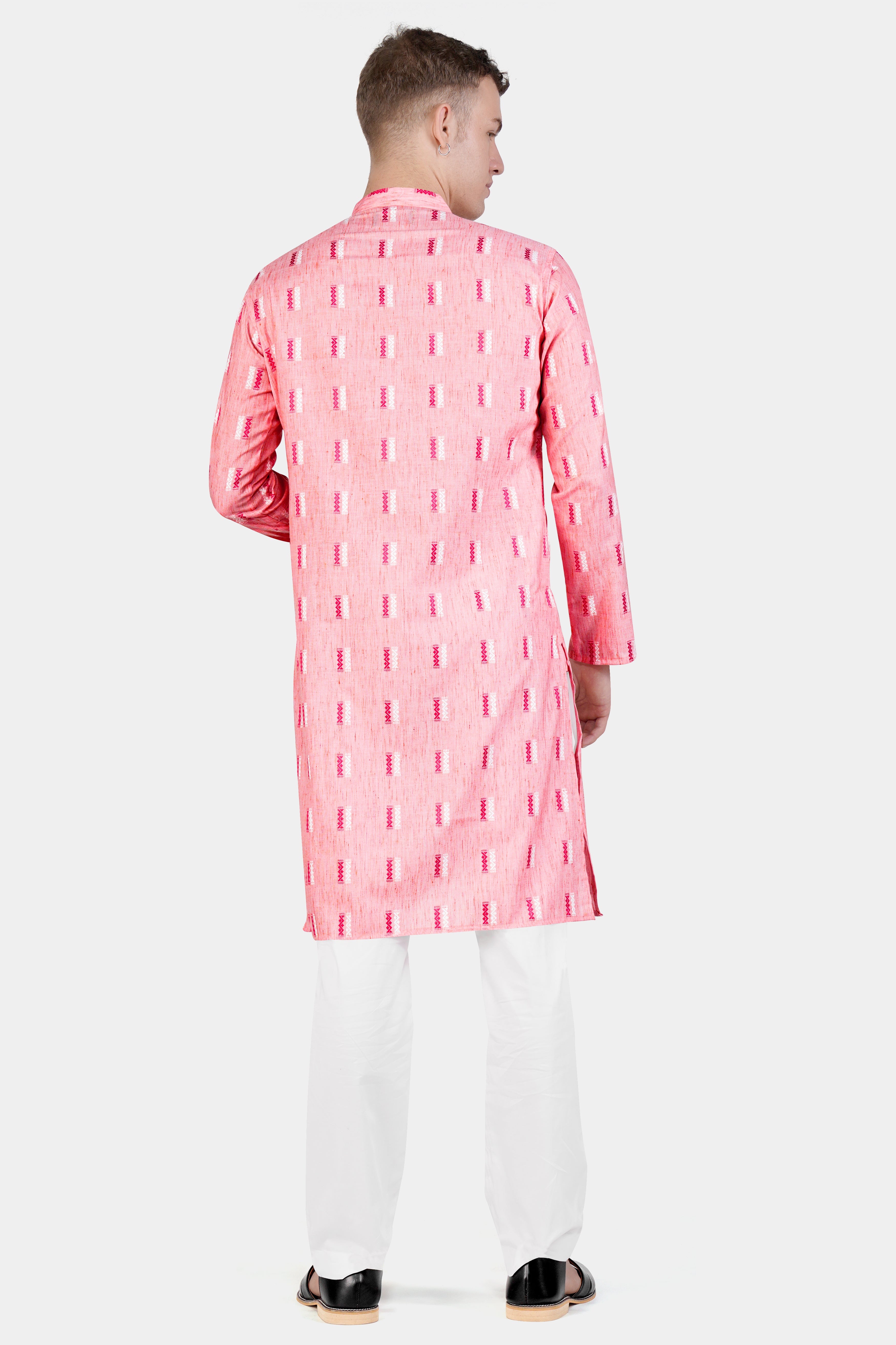 Light Rose Pink Zig-zag Textured Jacquard Premium Giza Cotton Kurta Set
