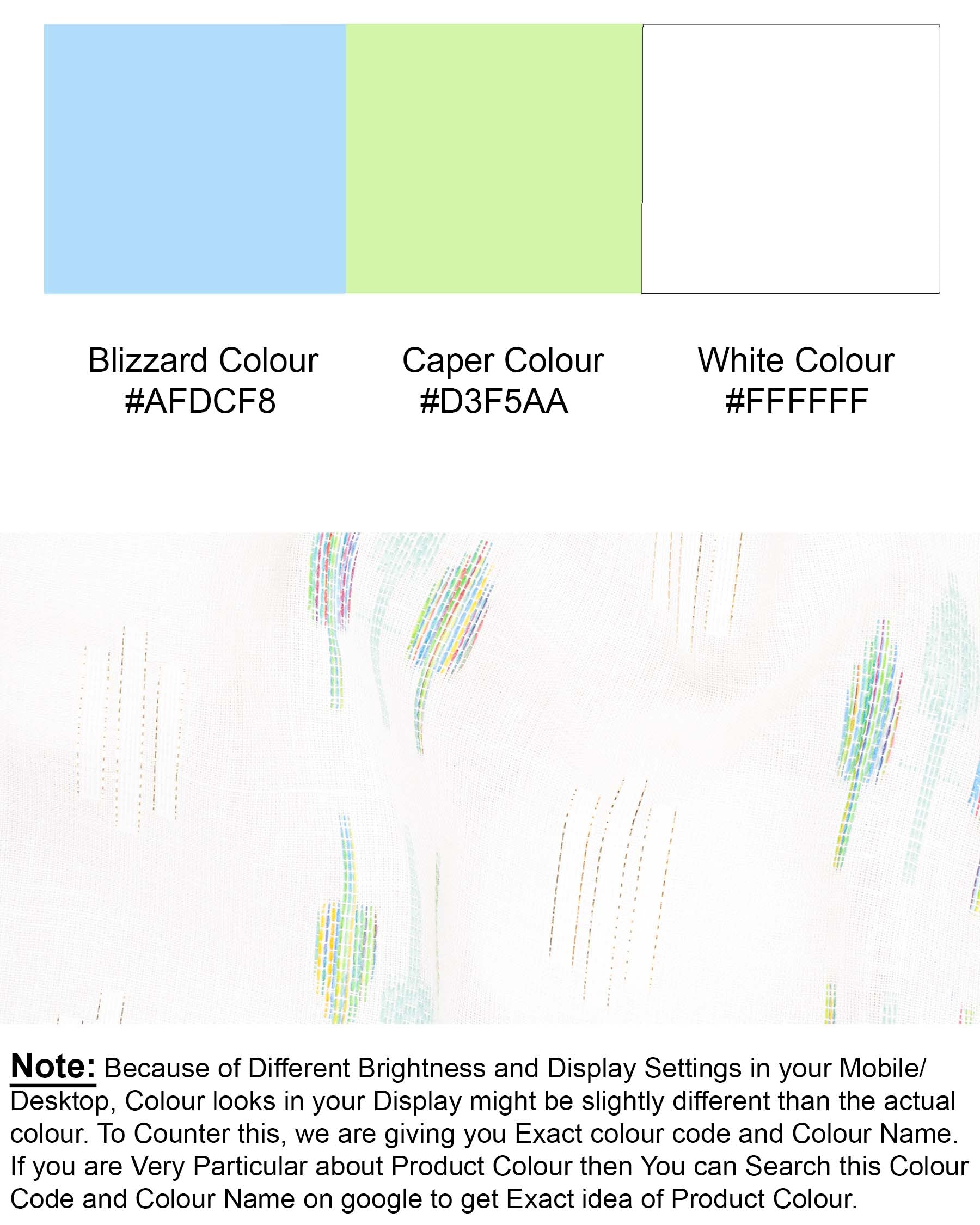 Bright White with colorful Leaves Jacquard Textured Premium Giza Cotton Kurta Set