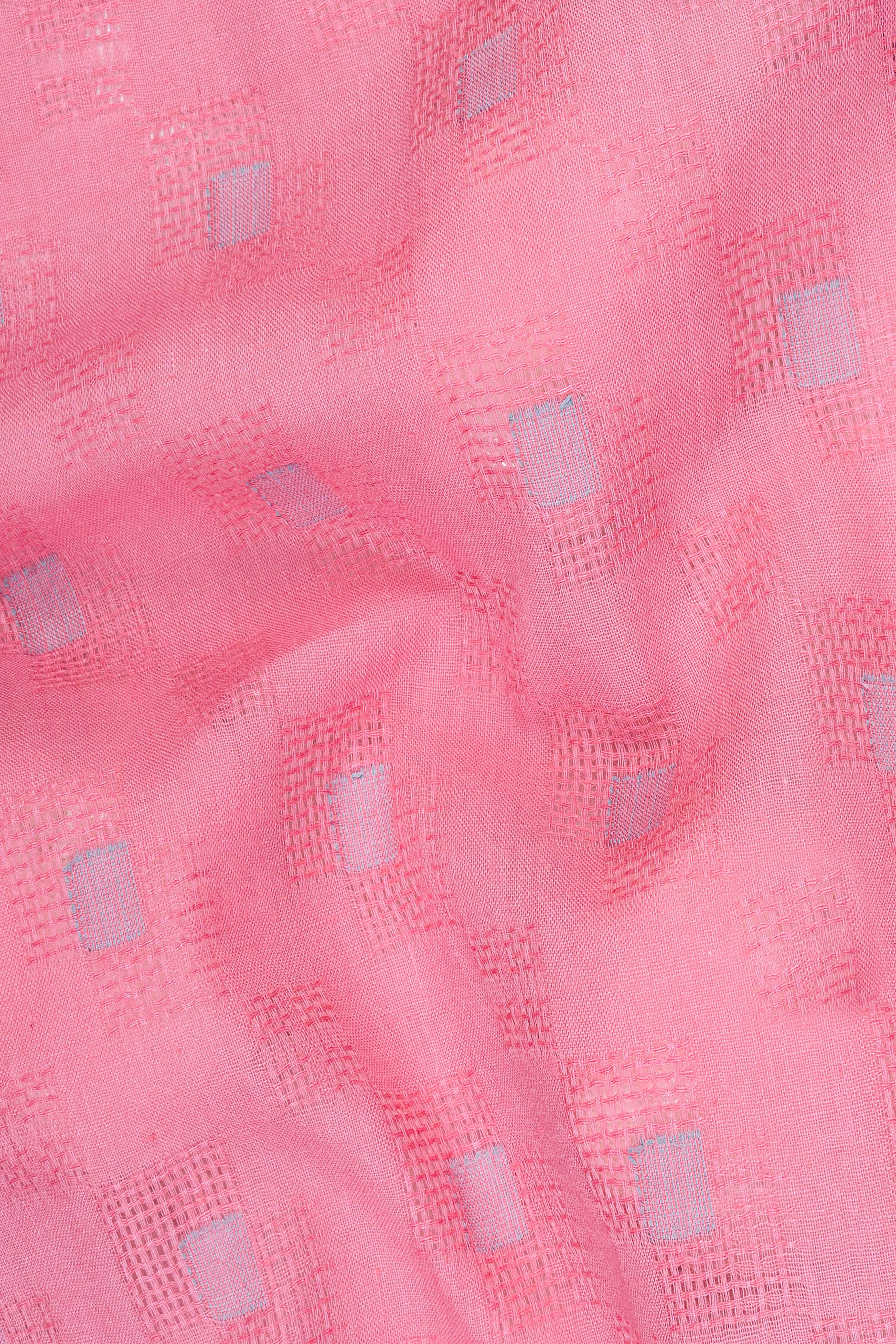 Flamingo Pink Geometric Dobby Textured Premium Giza Cotton Kurta Set