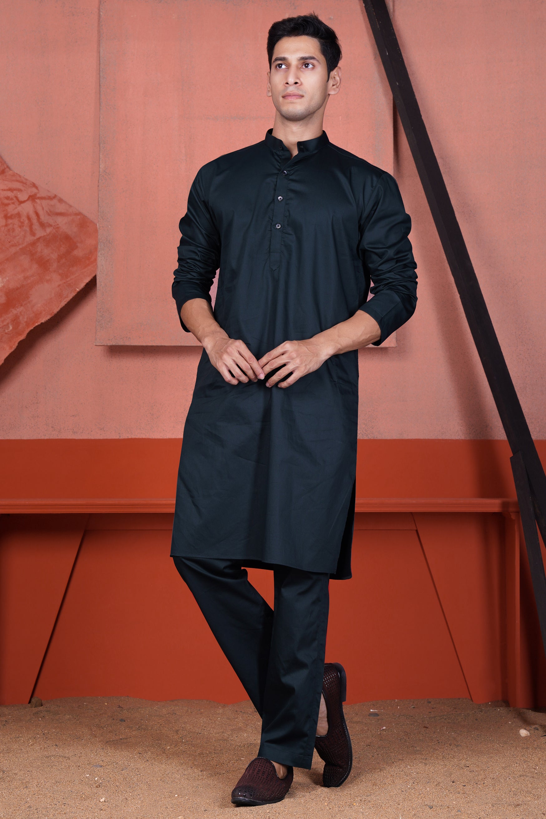 Gunmetal Blue Subtle Sheen Super Soft Premium Cotton Kurta Set