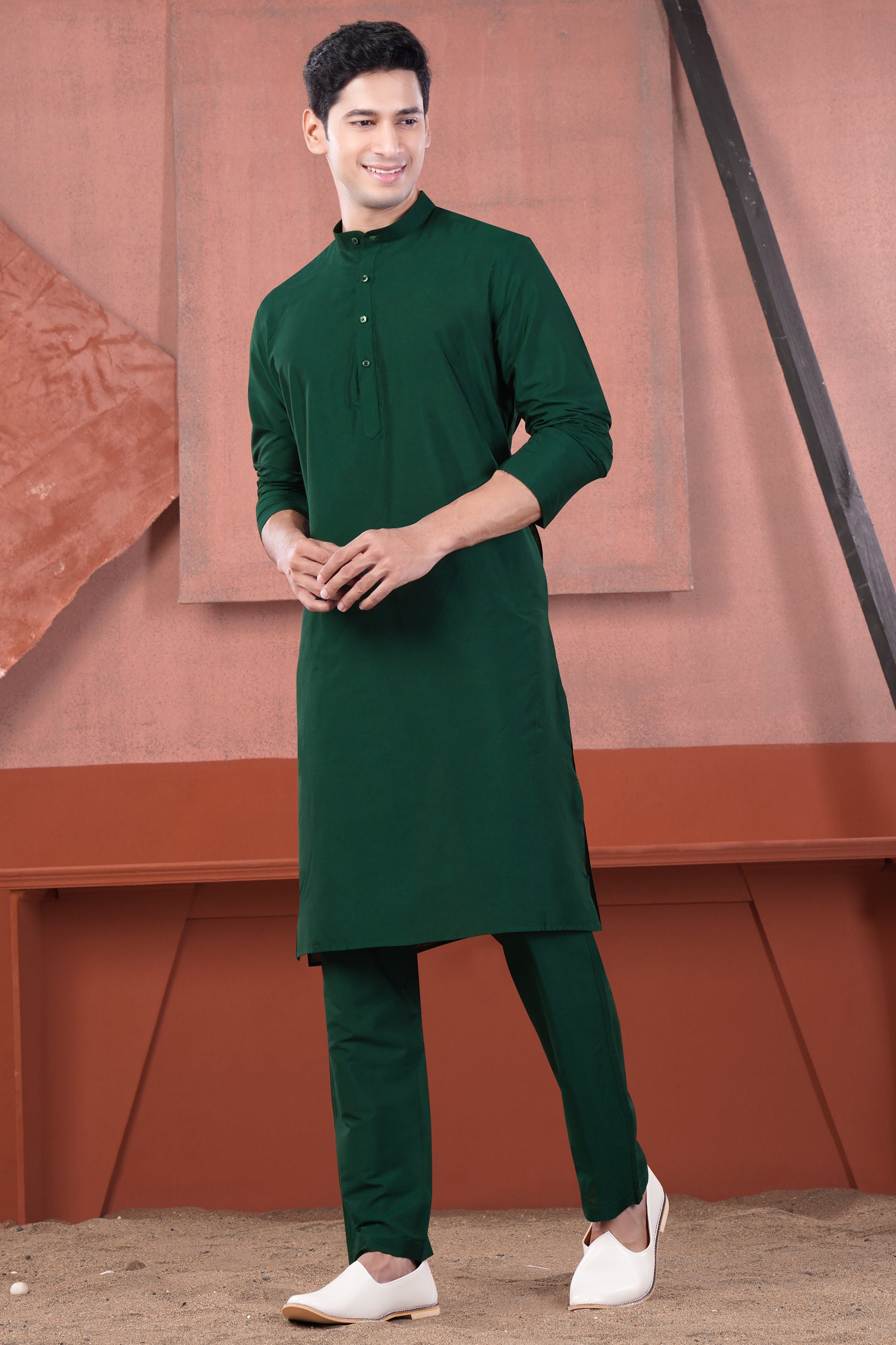 Gable Green Subtle Sheen Viscose Kurta Set