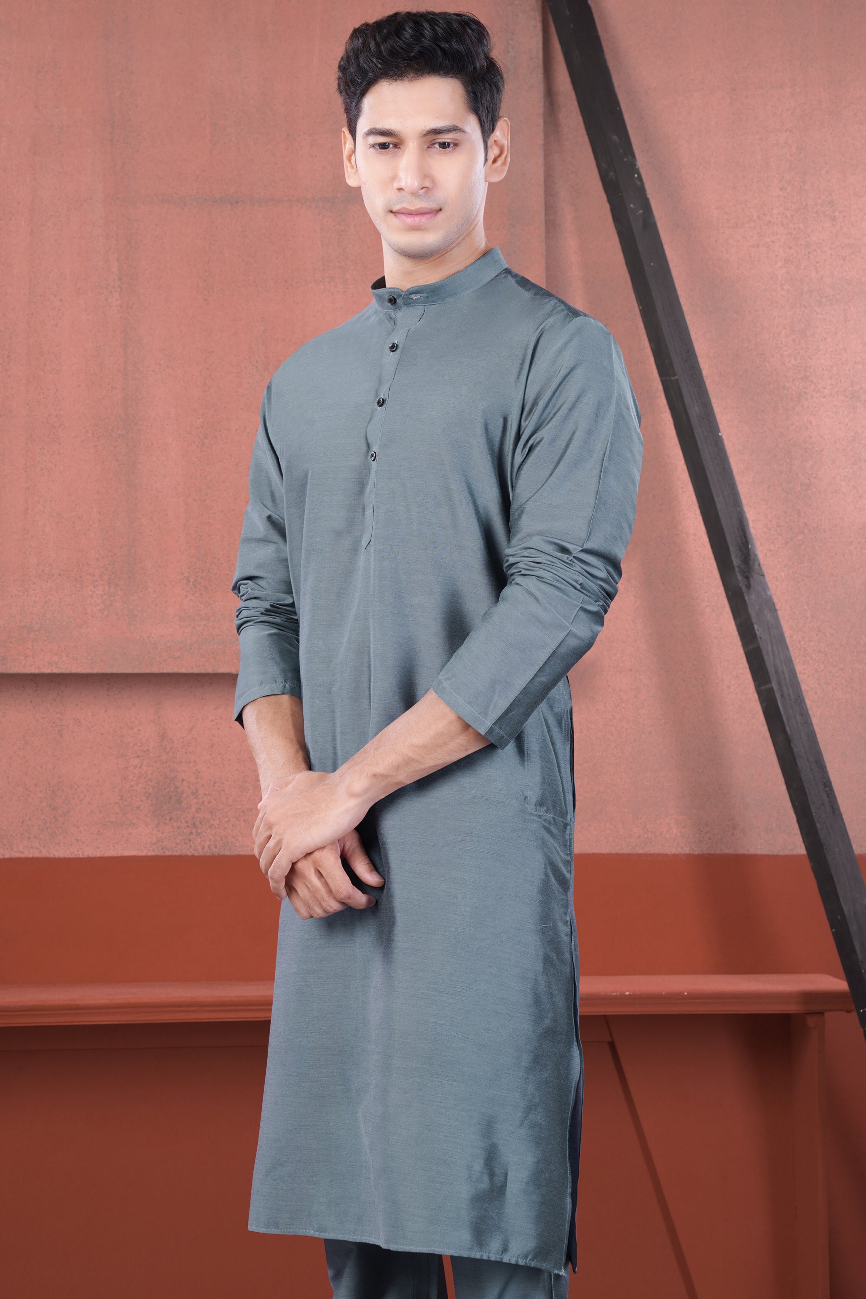 Slate Blue Subtle Sheen Viscose Kurta Set