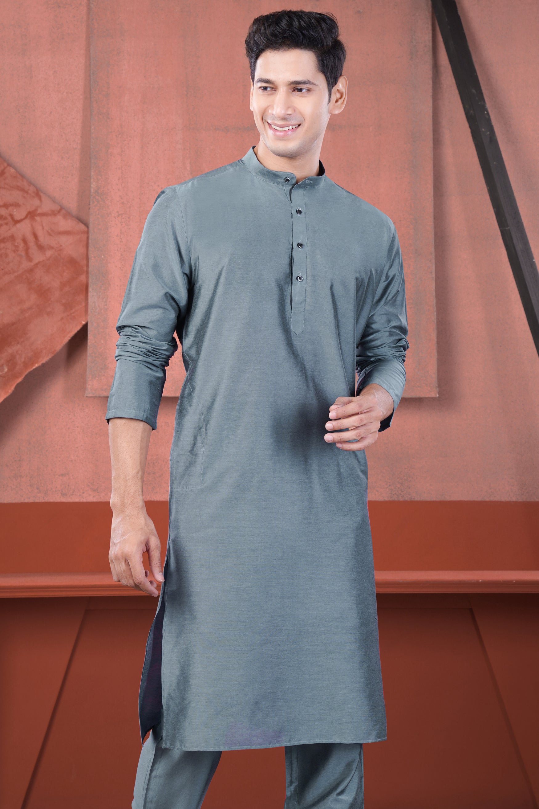 Slate Blue Subtle Sheen Viscose Kurta Set