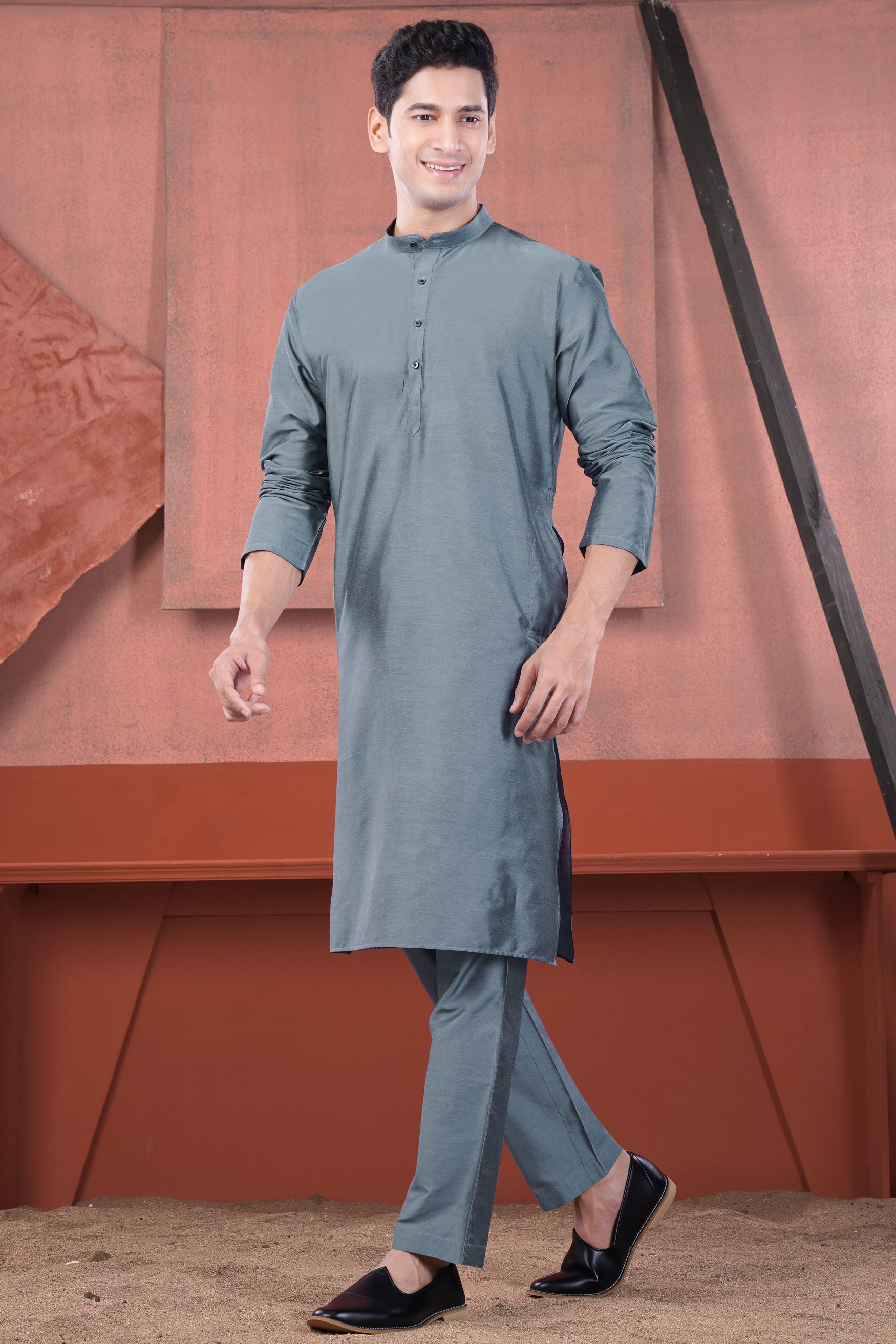 Slate Blue Subtle Sheen Viscose Kurta Set