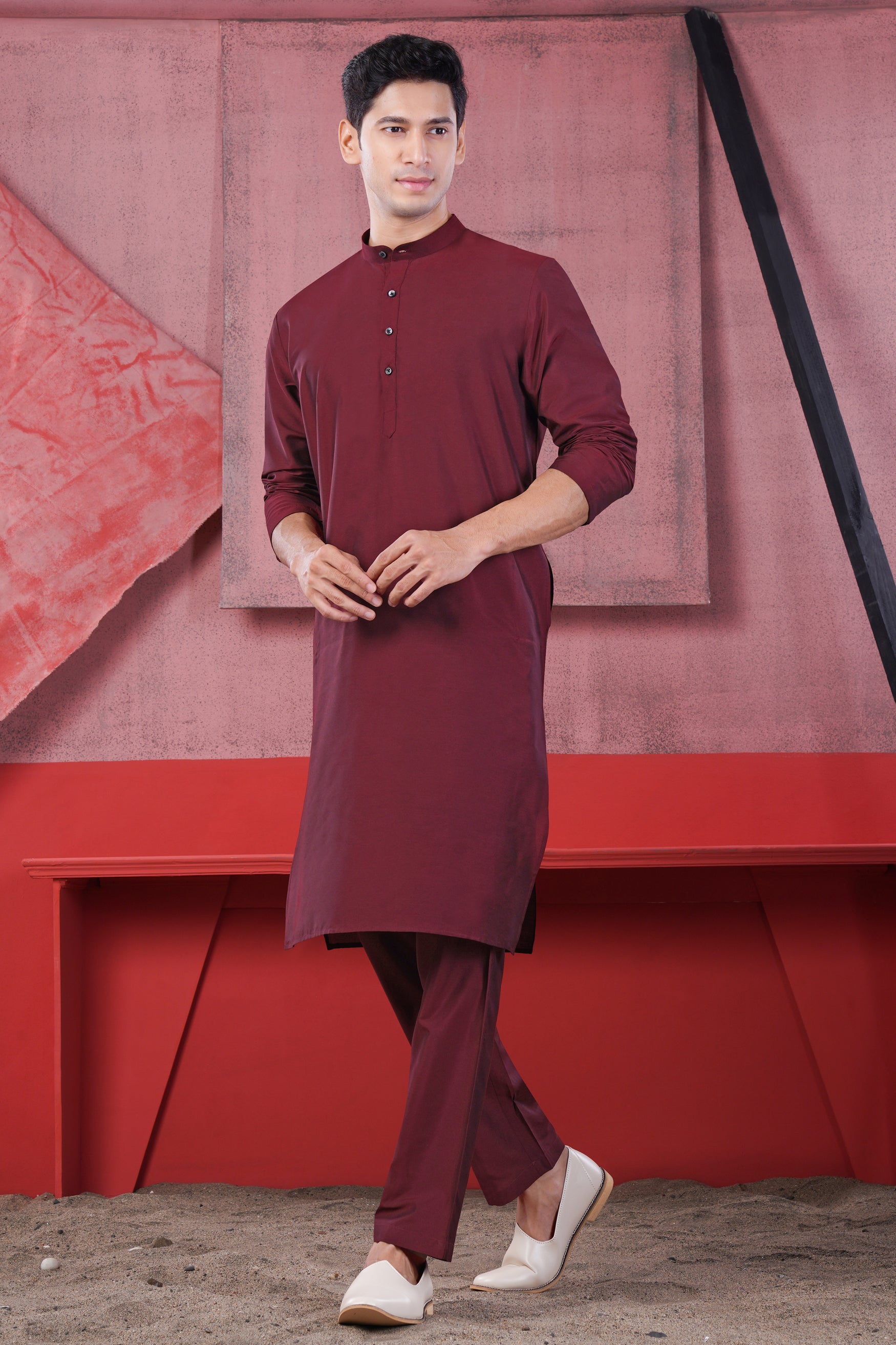 Plum Maroon Subtle Sheen Viscose Kurta Set