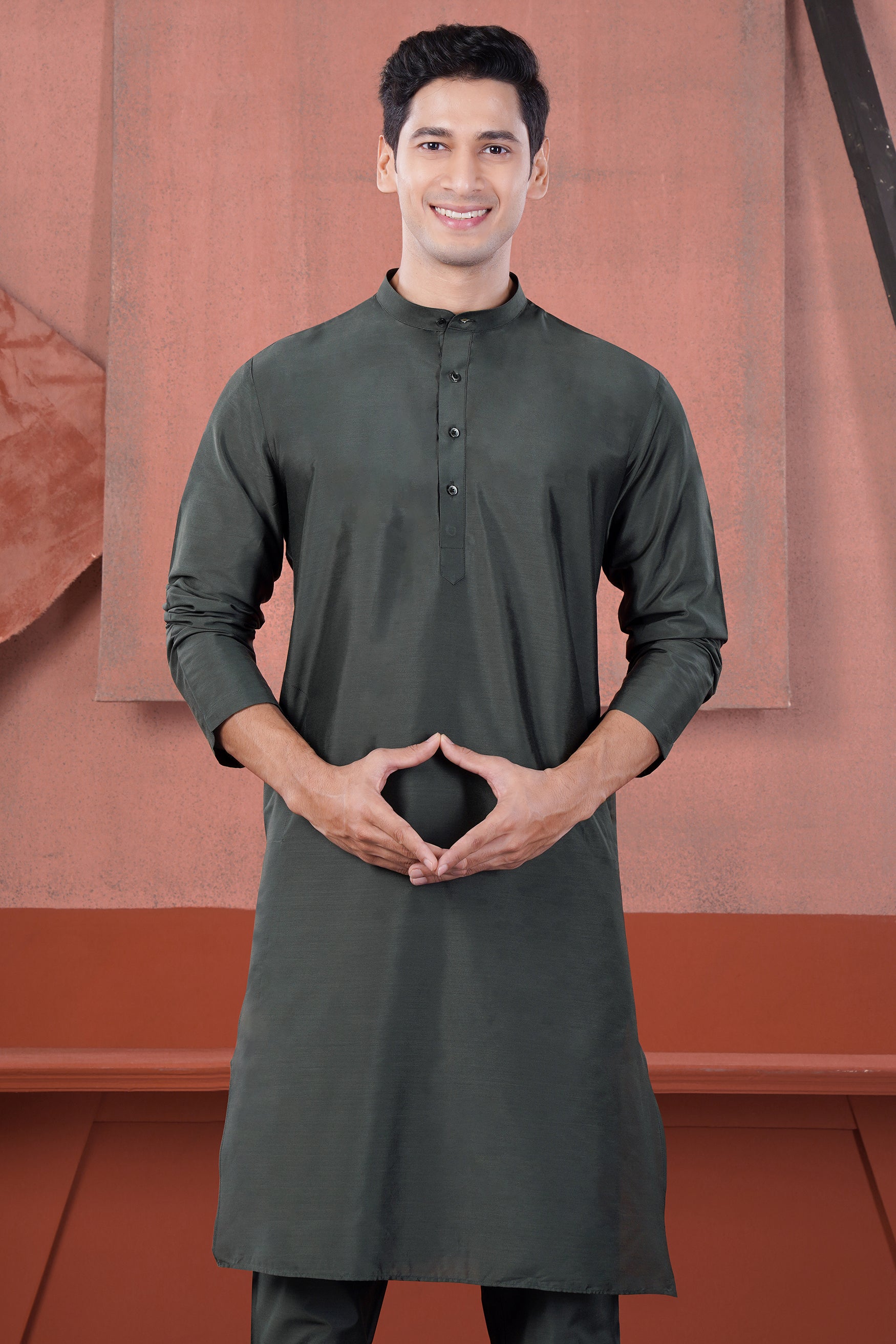 Gravel Green Subtle Sheen Viscose Kurta Set