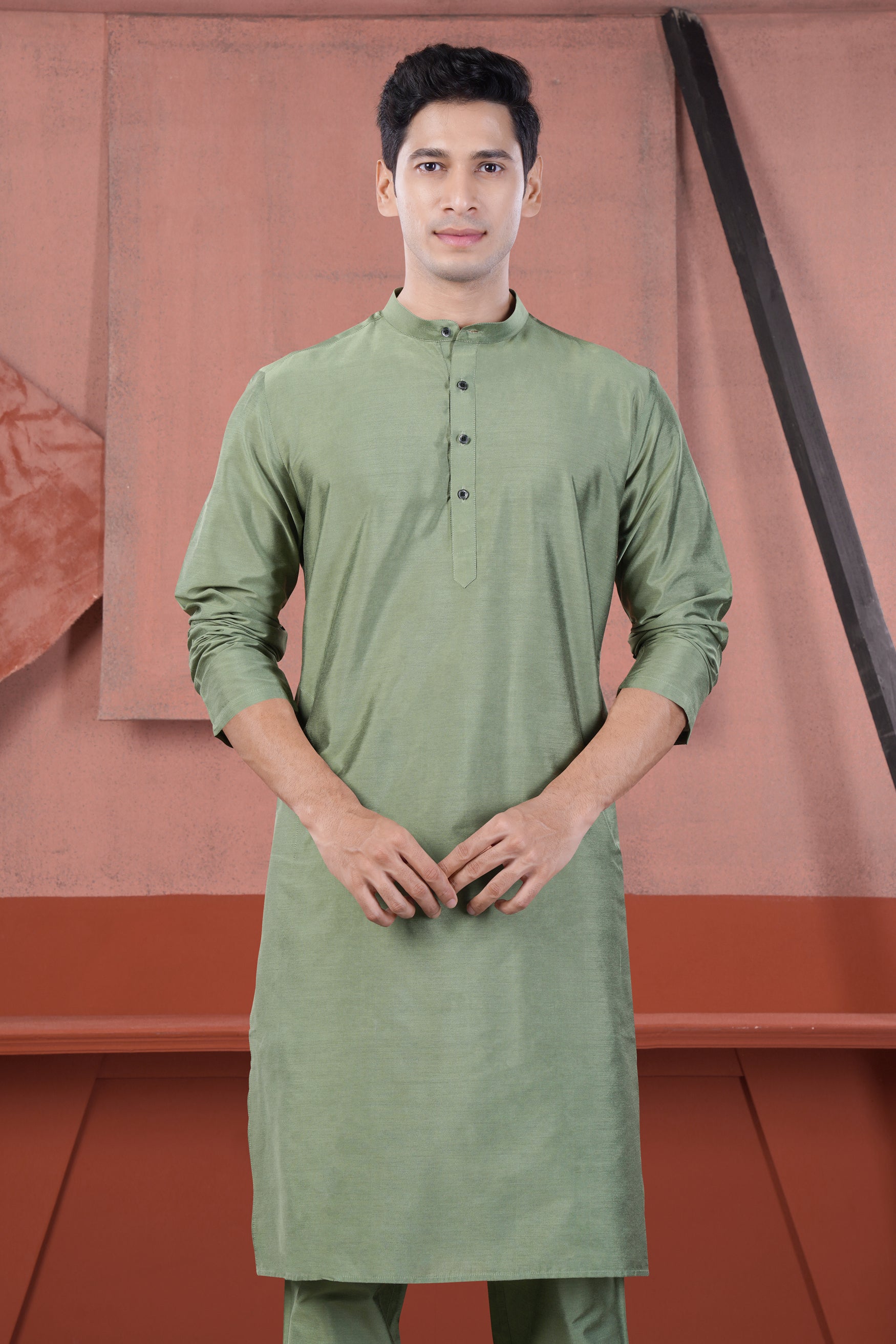 Olive Green Subtle Sheen Viscose Kurta Set KT286-BLK-38, KT286-BLK-39, KT286-BLK-40, KT286-BLK-42, KT286-BLK-44, KT286-BLK-46, KT286-BLK-48, KT286-BLK-50, KT286-BLK-52