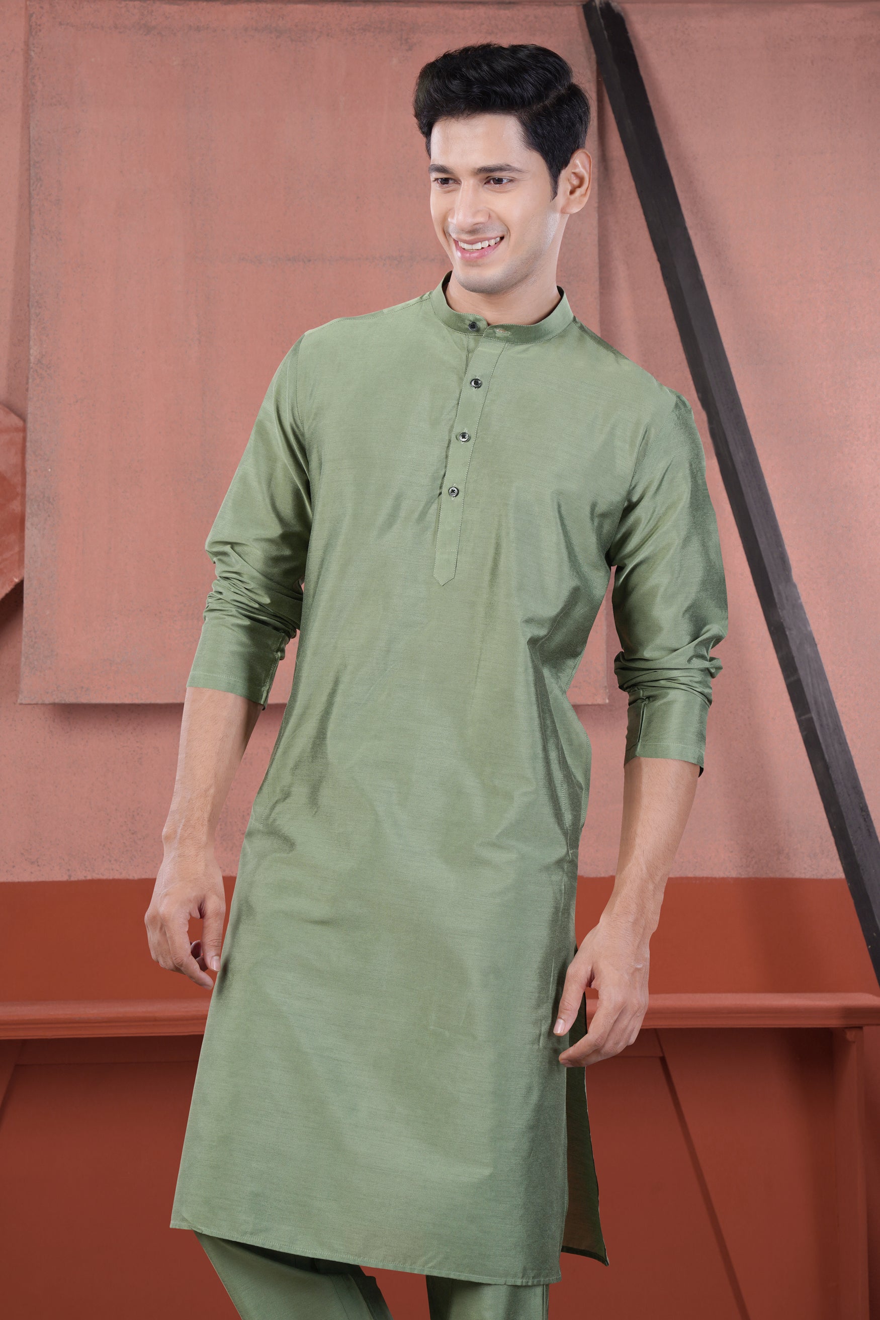 Olive Green Subtle Sheen Viscose Kurta Set KT286-BLK-38, KT286-BLK-39, KT286-BLK-40, KT286-BLK-42, KT286-BLK-44, KT286-BLK-46, KT286-BLK-48, KT286-BLK-50, KT286-BLK-52