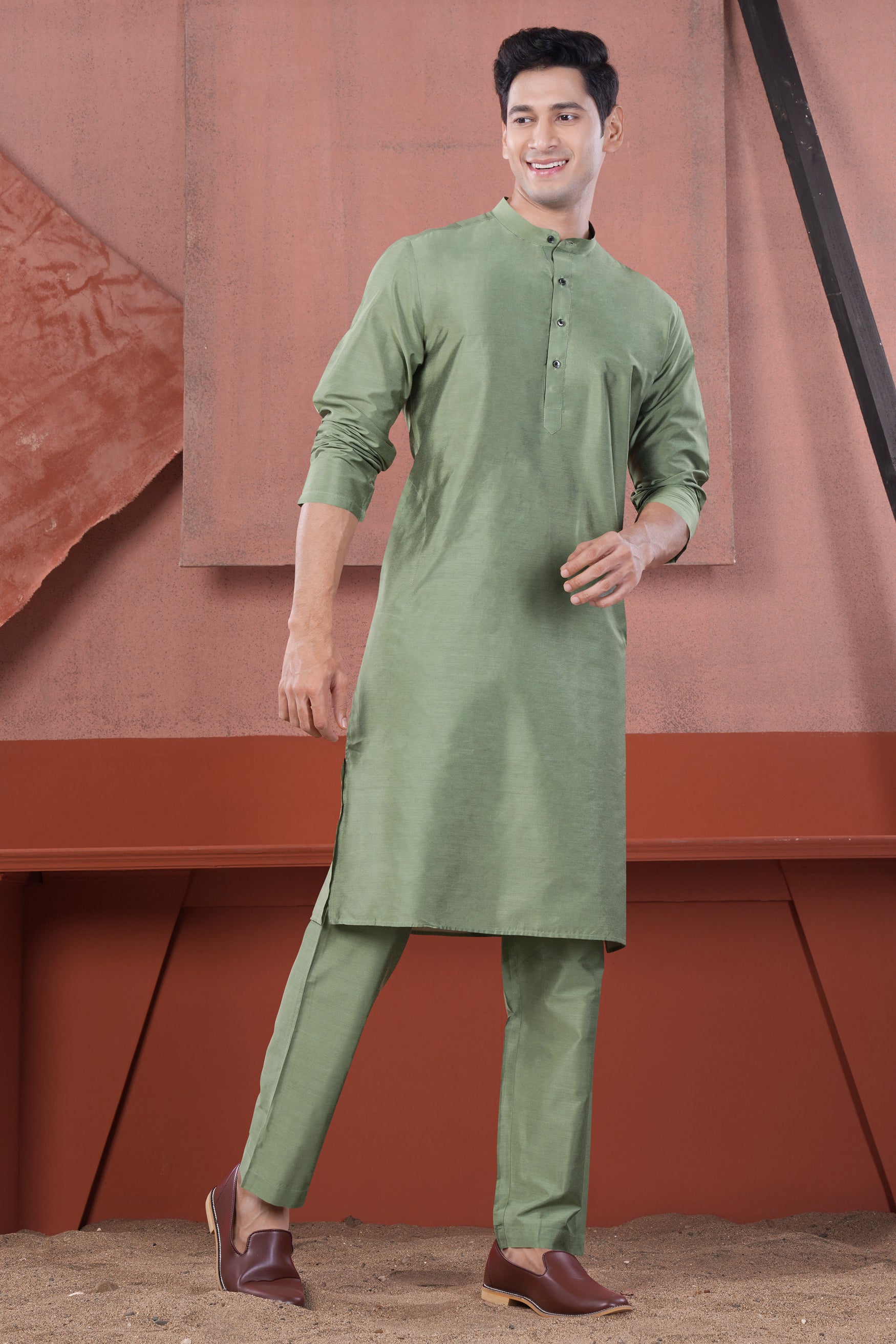 Olive Green Subtle Sheen Viscose Kurta Set KT286-BLK-38, KT286-BLK-39, KT286-BLK-40, KT286-BLK-42, KT286-BLK-44, KT286-BLK-46, KT286-BLK-48, KT286-BLK-50, KT286-BLK-52