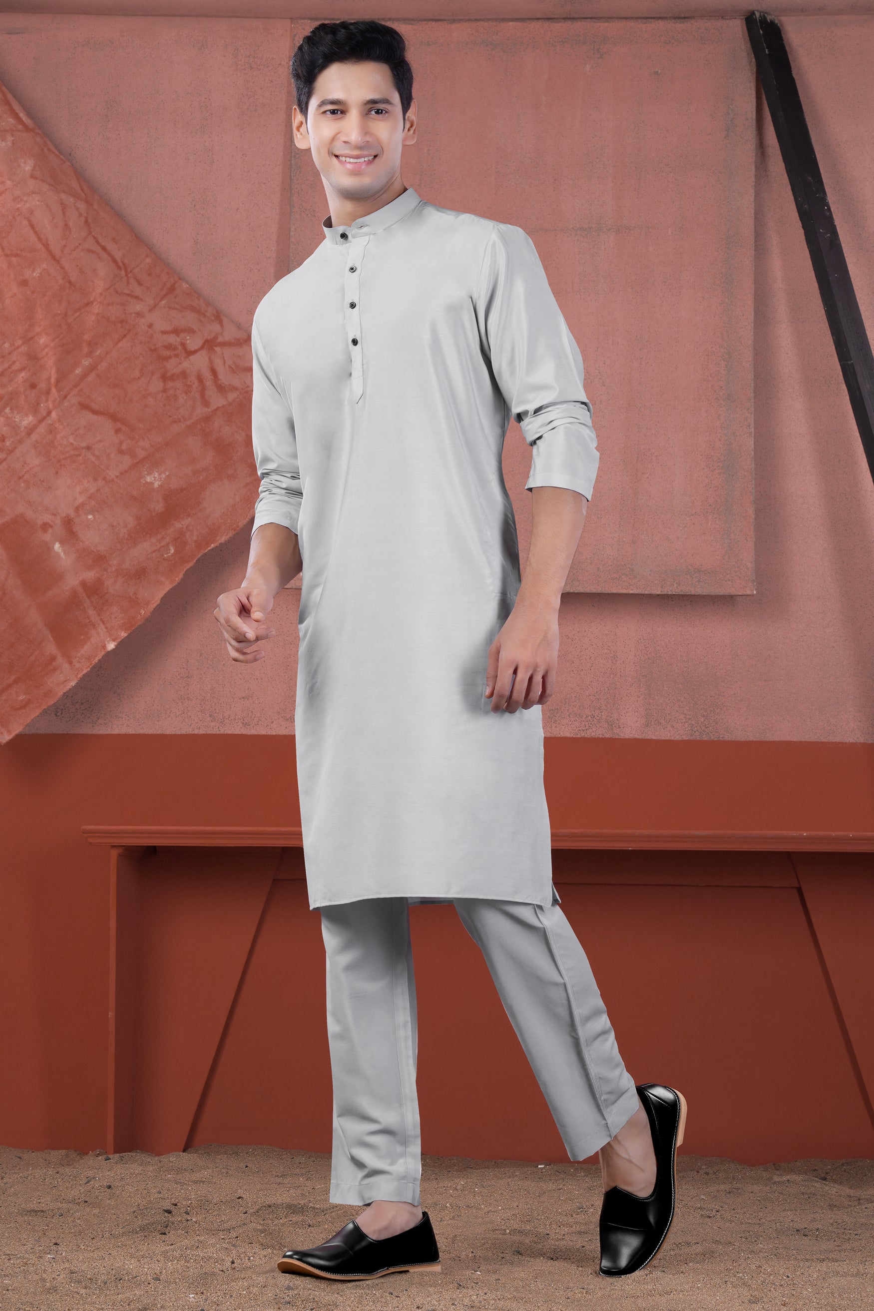 Nickel Gray Subtle Sheen Viscose Kurta Set