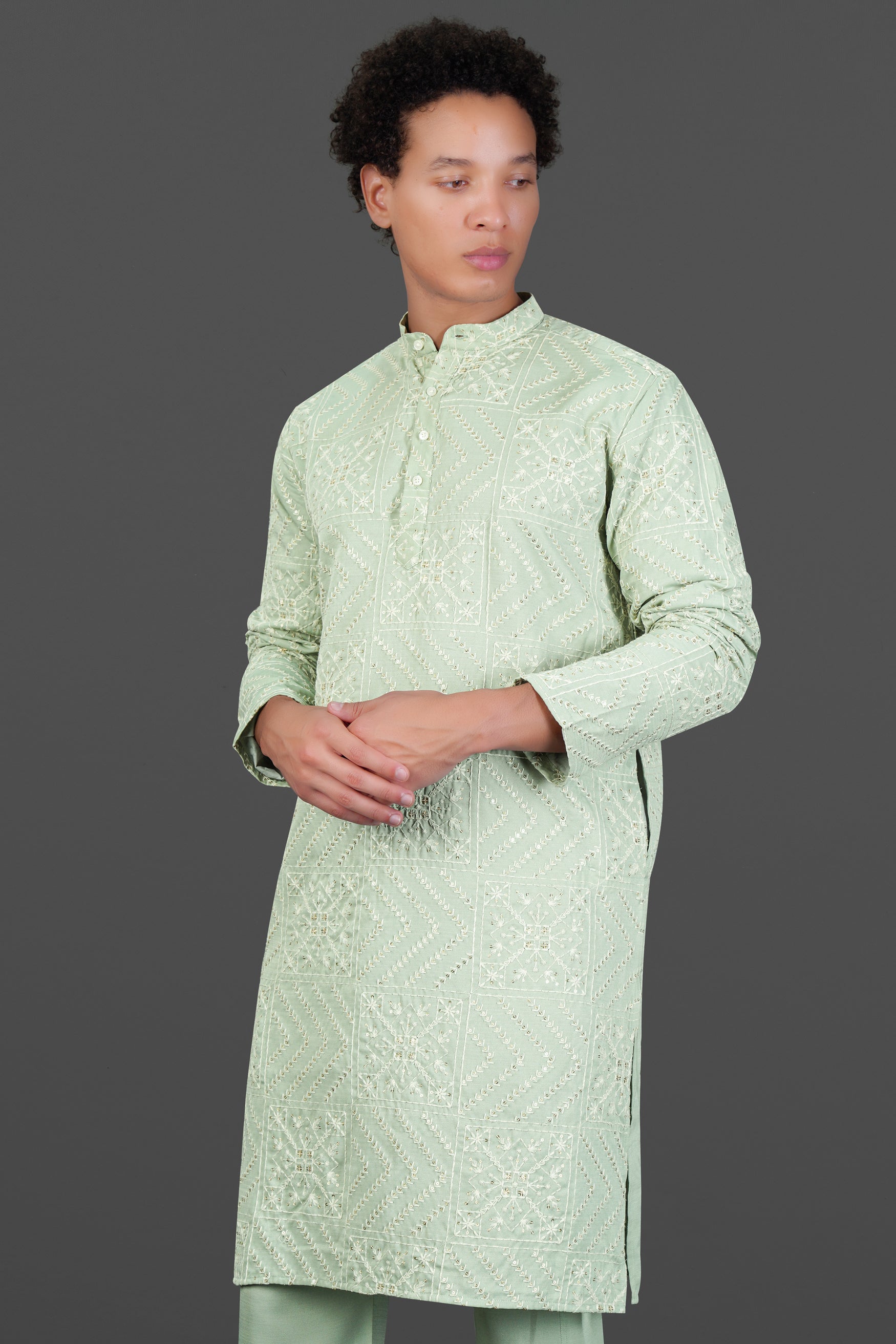 Rainee Green Thread and Sequin Embroidered Subtle Sheen Viscose Designer Kurta Set