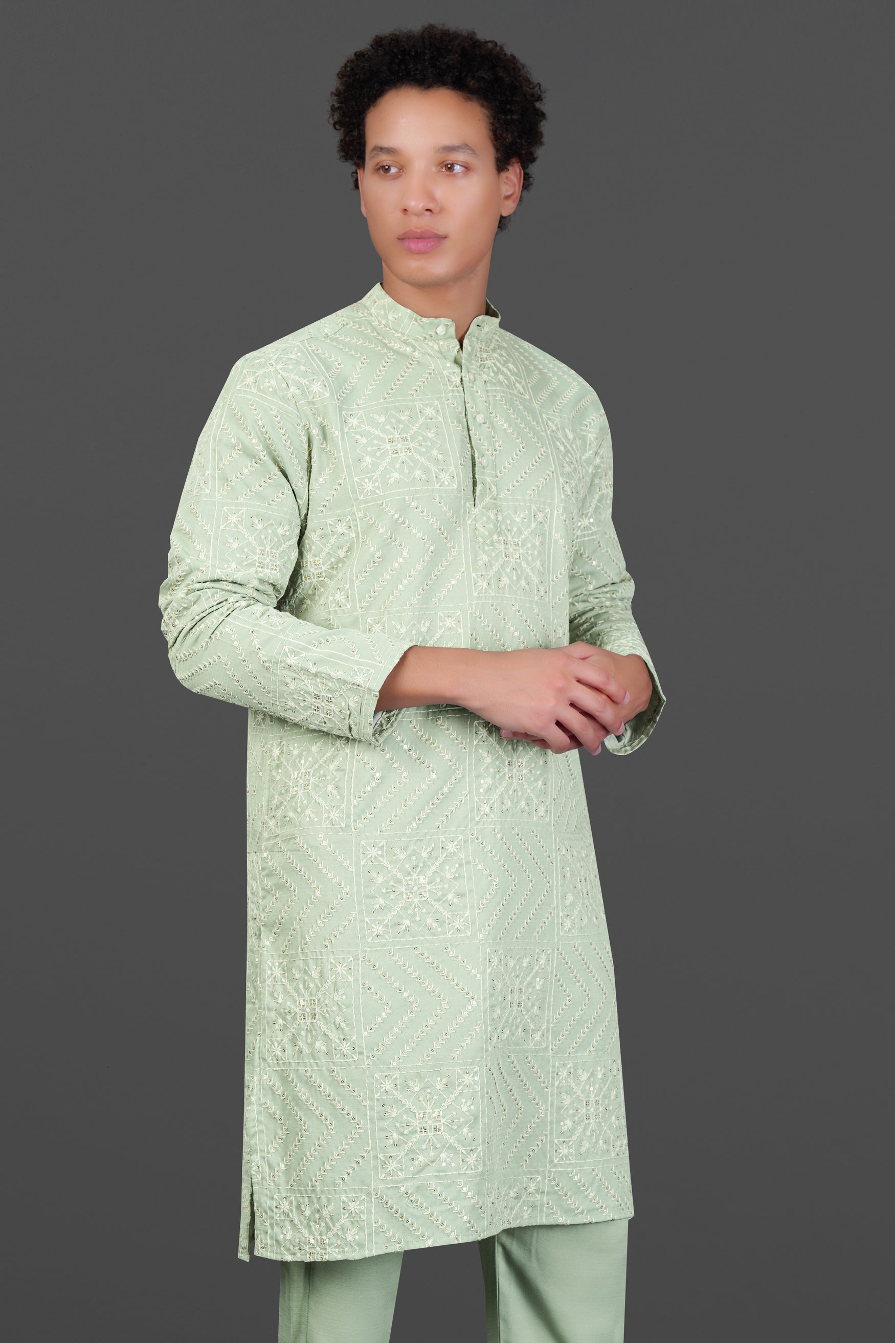 Rainee Green Thread and Sequin Embroidered Subtle Sheen Viscose Designer Kurta Set