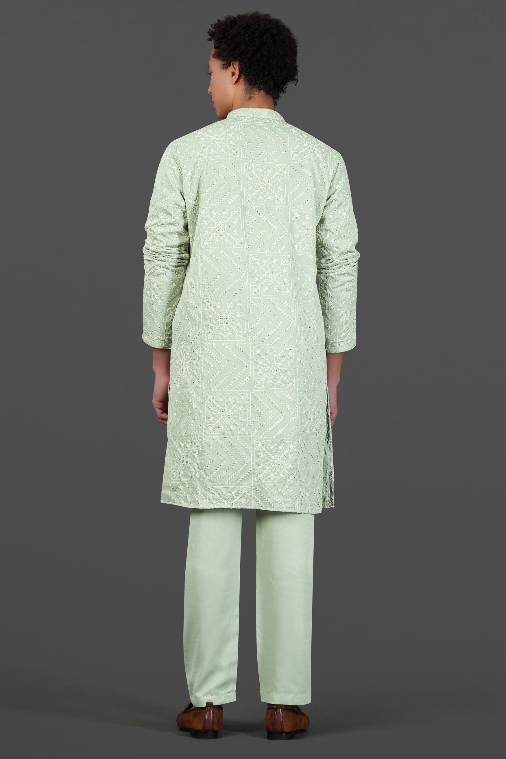 Rainee Green Thread and Sequin Embroidered Subtle Sheen Viscose Designer Kurta Set