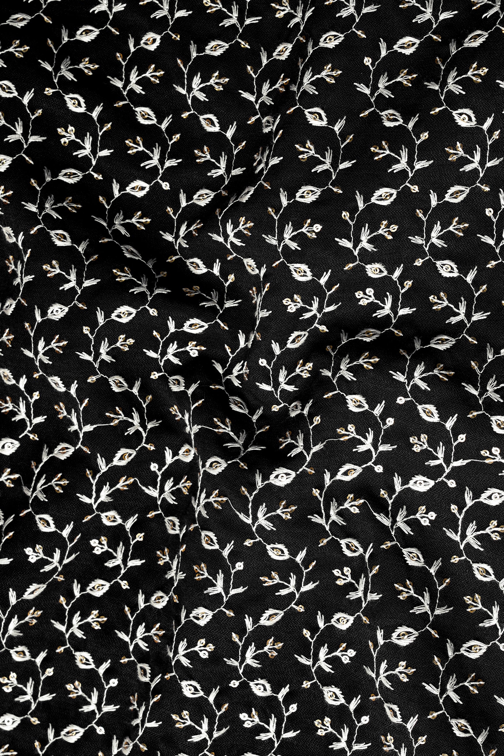 Jade Black Ditsy Pattern Thread and Sequin Embroidered Subtle Sheen Viscose Designer Kurta Set