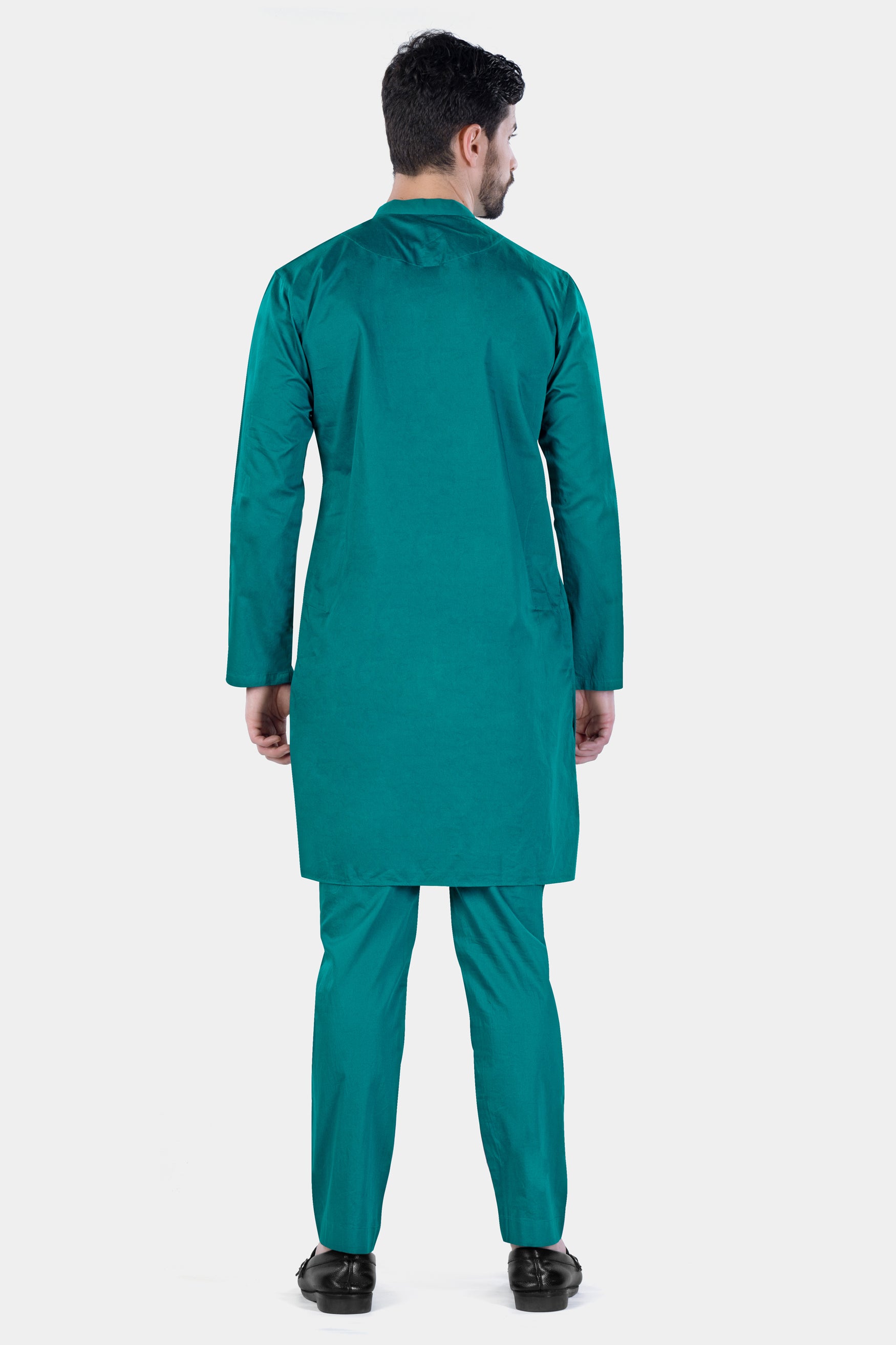 Aquamarine Green Camel Hand Painted Subtle Sheen Super Soft Premium Cotton Designer Kurta Set